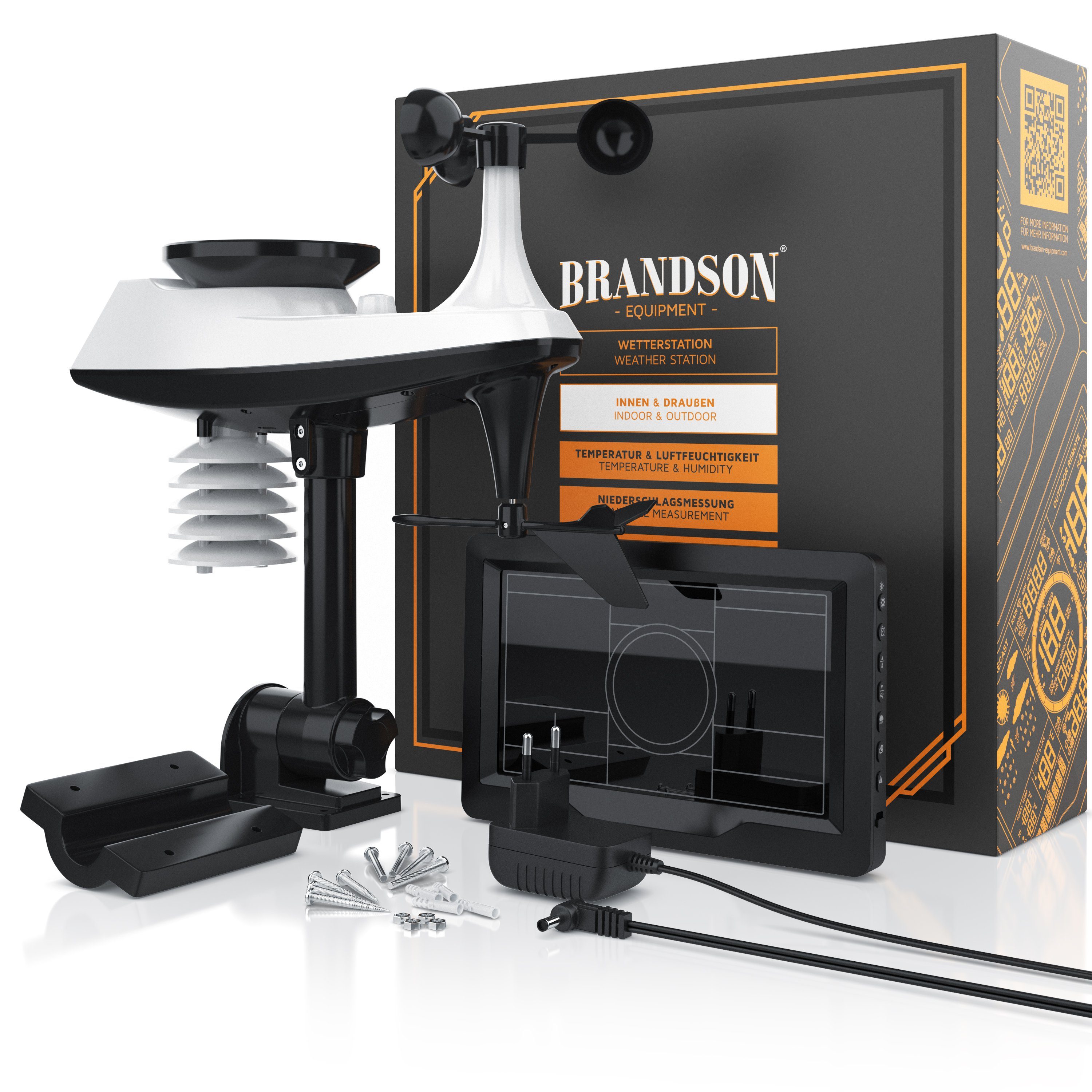 Brandson Außenwetterstation (mit Außensensor, Funk mit 5 in 1 Außensensor, Farbdisplay, DCF, Thermometer, Hygrometer)