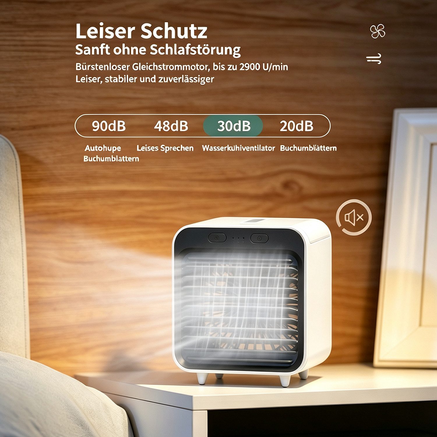 MOPUEA Standventilator Tragbarer Ventilator, 3 stufen und Verdunstungskühlung, für Schlafzimmer Büro und Outdoor