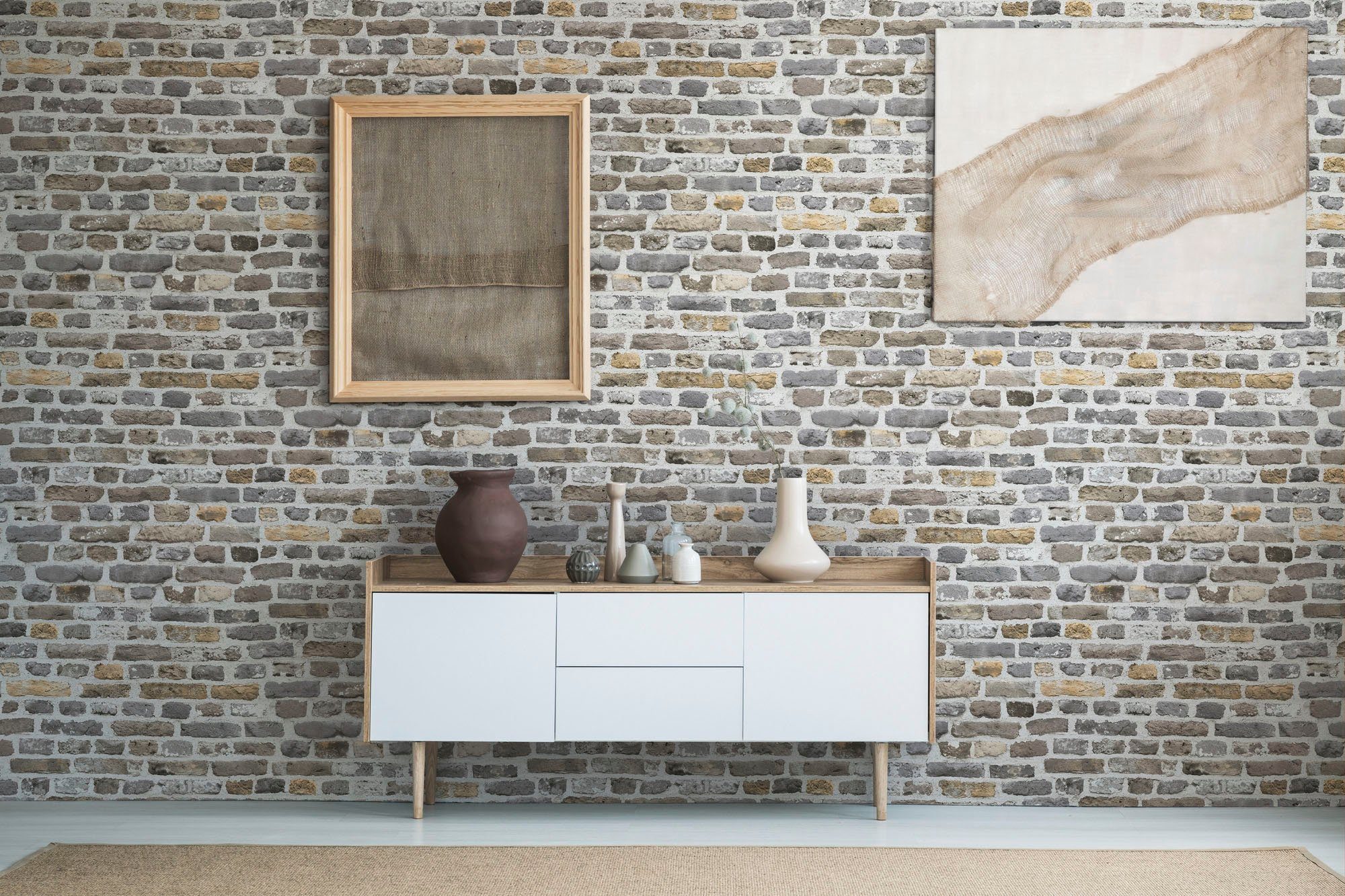 Création & A.S. Vliestapete St) Stones Steinoptik, Backstein matt, strukturiert, grau/braun/weiß (1 Bricks leicht