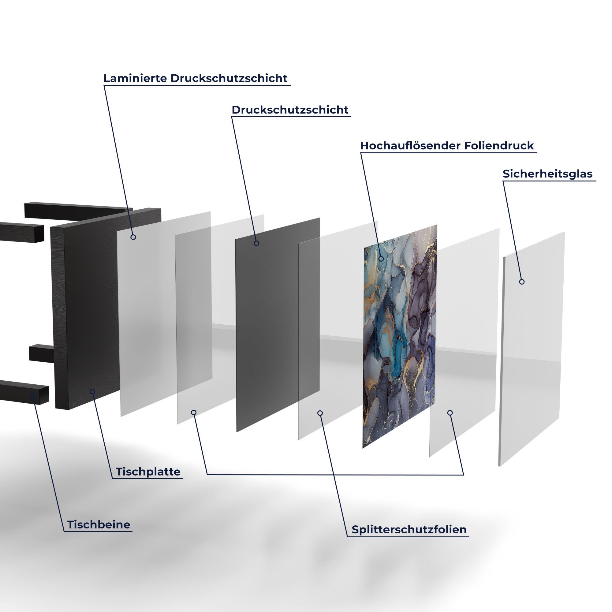 Glas Schwarz Tinteneffekt', Glastisch 'Stilvoller Couchtisch Beistelltisch DEQORI modern