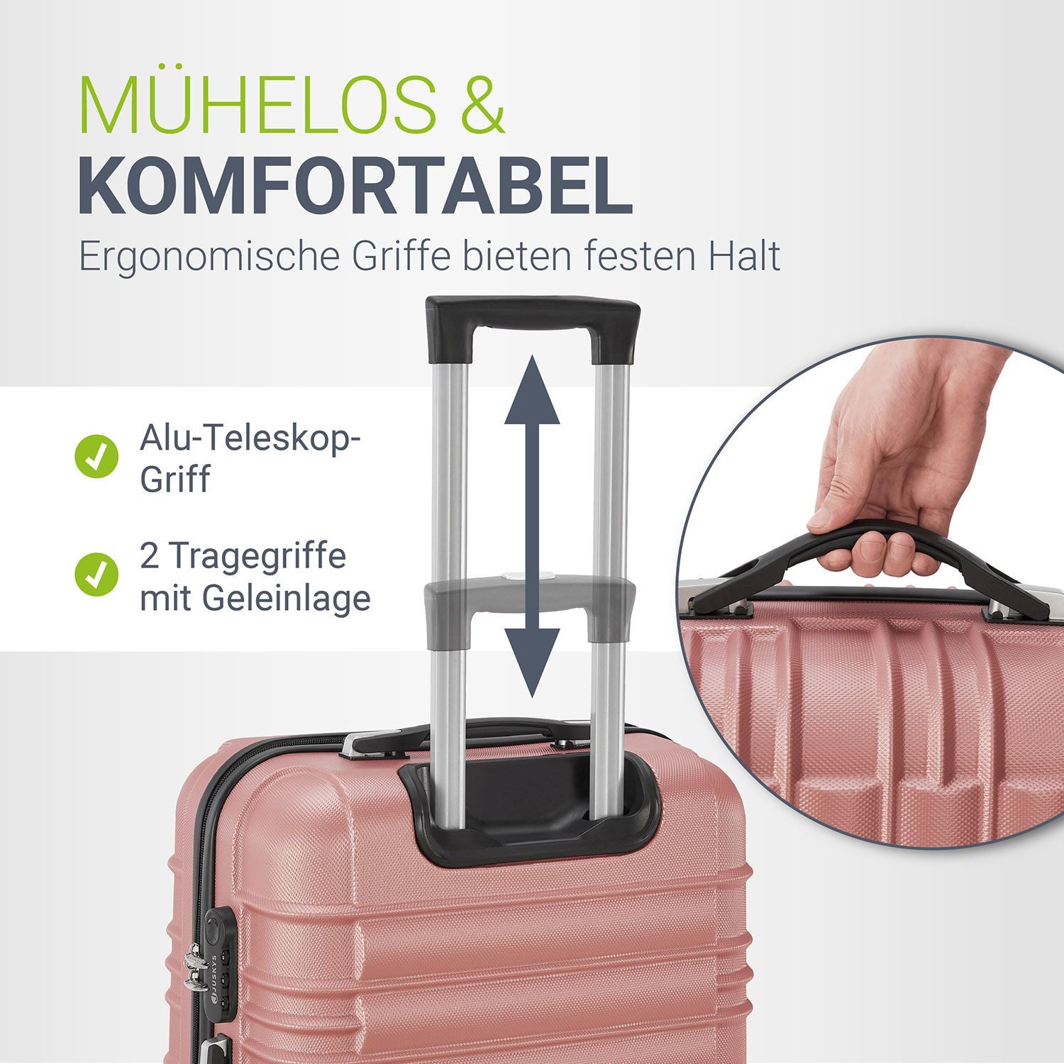 Juskys Trolleyset Rom, 4 Rollen, (3 tlg., 3-teilig), Aluminium, Rollen, Innenfutter, Ergonomische Griffe, 3er Set