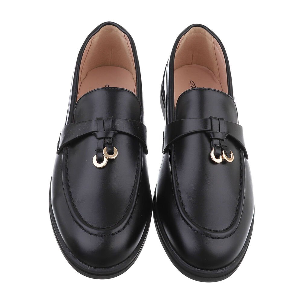 Ital-Design Damen Mokassins Freizeit Slipper Blockabsatz Mokassins in Schwarz
