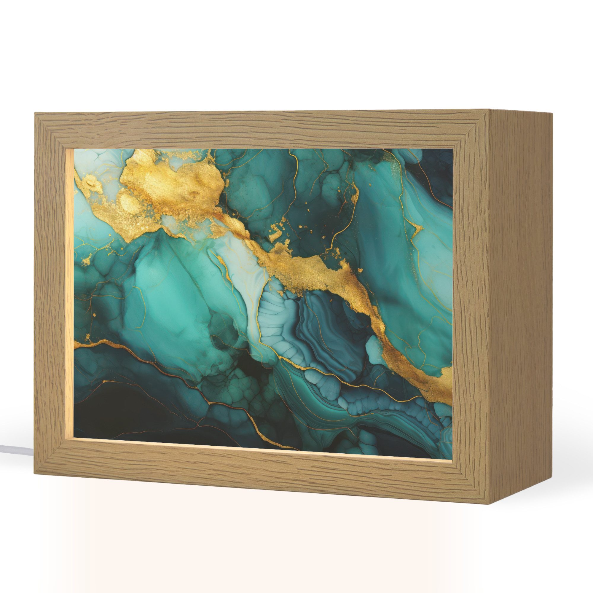 OnlyWow Tischleuchte Lightbox Marmor - Gold - Blaugrün - Abstrakt - Türkis, Dimmbar, Farbwechsel, LED, Warmweiß, Kaltweiß, Neutralweiß Einstellbar, Tischlampe, Schreibtischlampe, Desk, Dimmbar, mit Kabel, LED