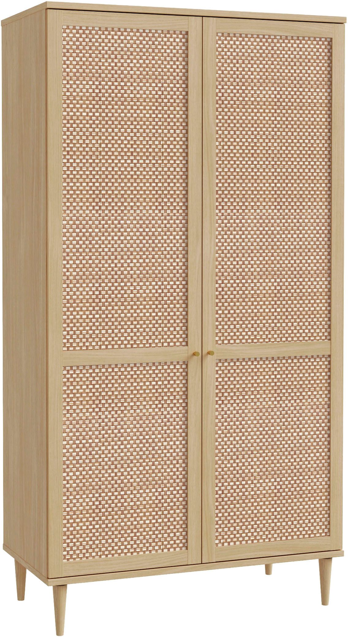 OTTO home Kleiderschrank ELLIAN mit natürlicher Geflechtoptik und warmem Holzdekor (B/H/T ca. 110/208/52 cm) Holzfüße, Metallgriffe, Made in EU, viel Stauraum, FSC® zertifiziert