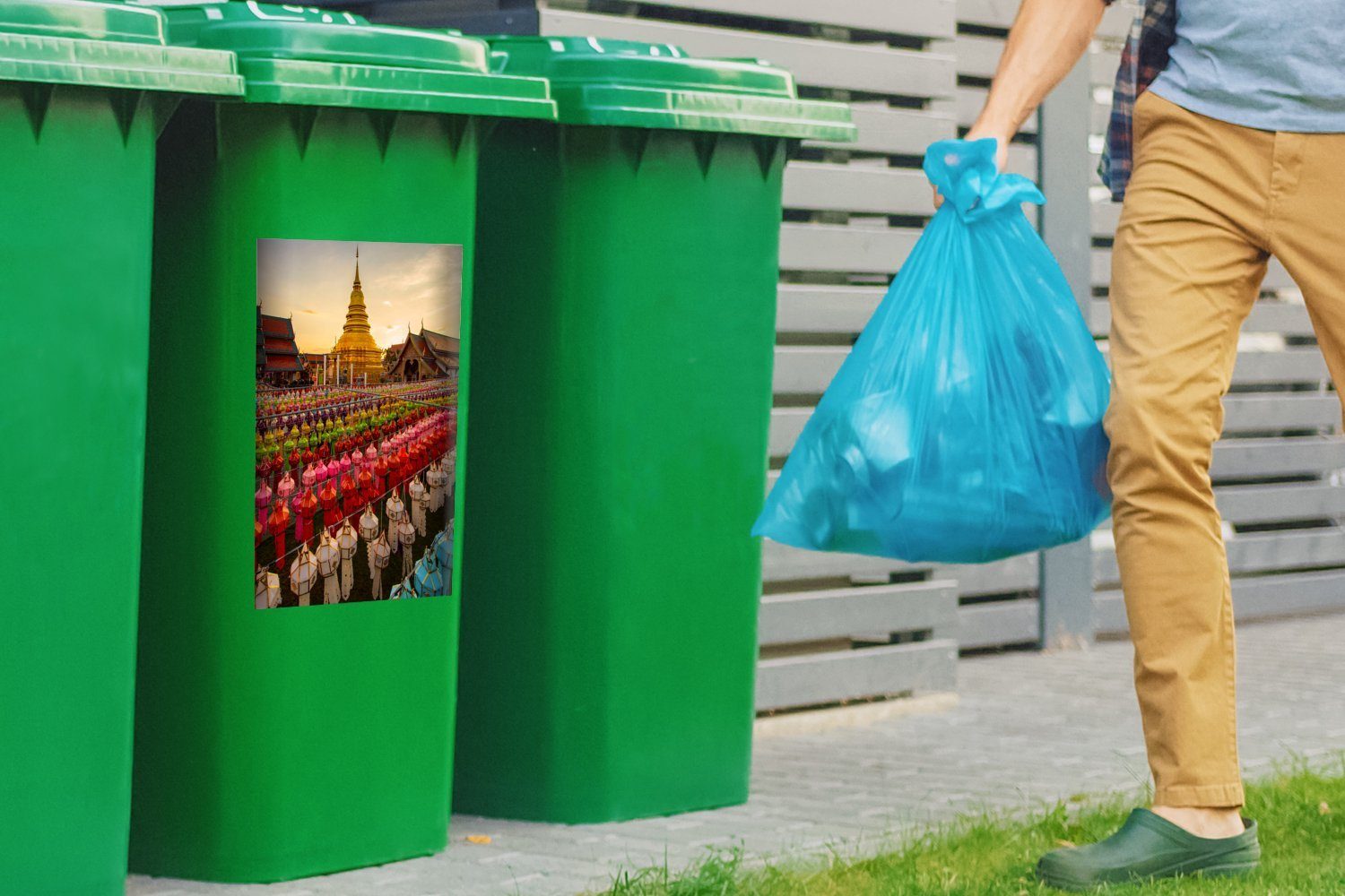 Mülleimer-aufkleber, Container, MuchoWow Abfalbehälter Sticker, (1 Mülltonne, Lampenfest Wandsticker St),