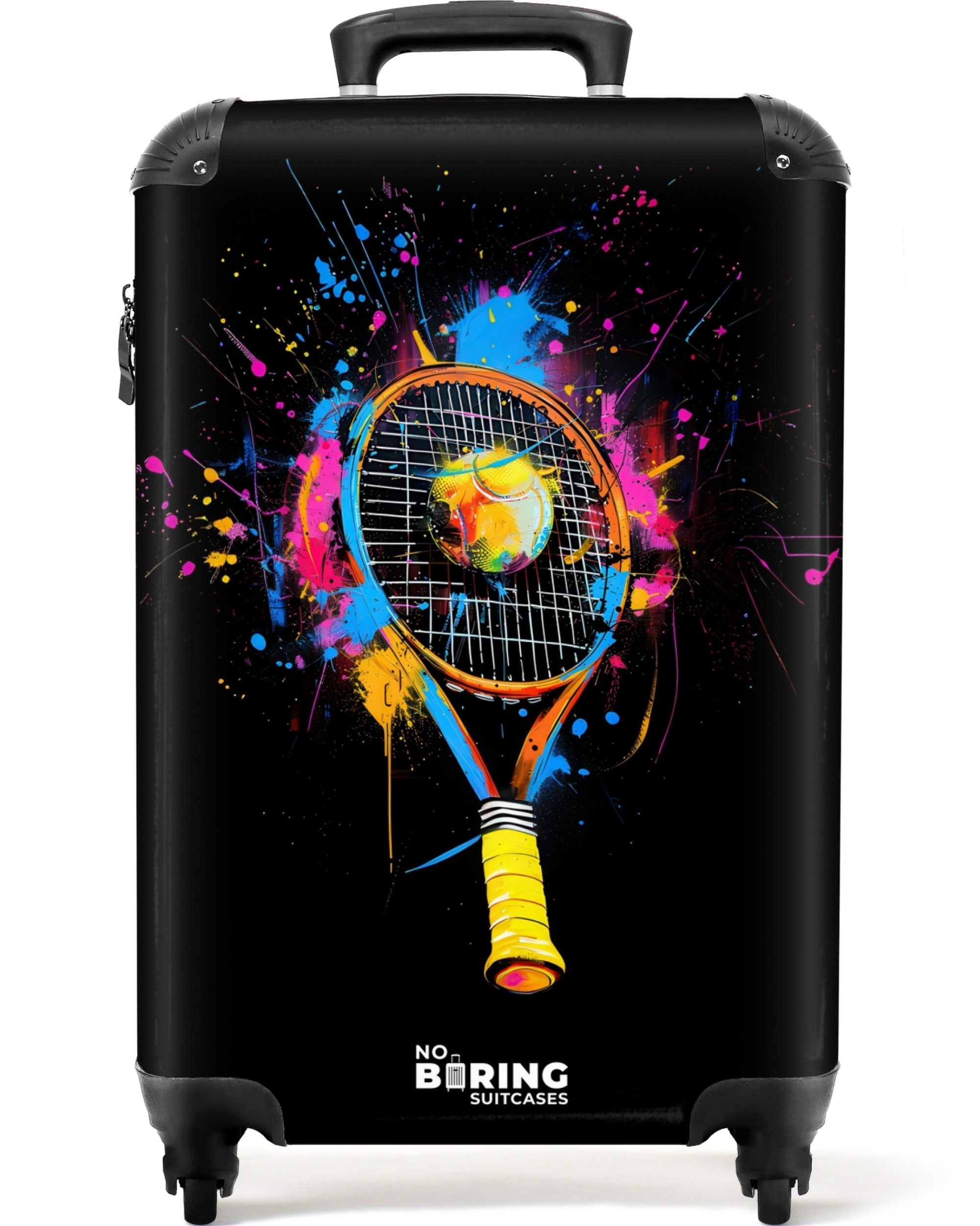 NoBoringSuitcases.com© Hartschalen-Trolley Bunter Tennisschläger mit Ball günstig online kaufen