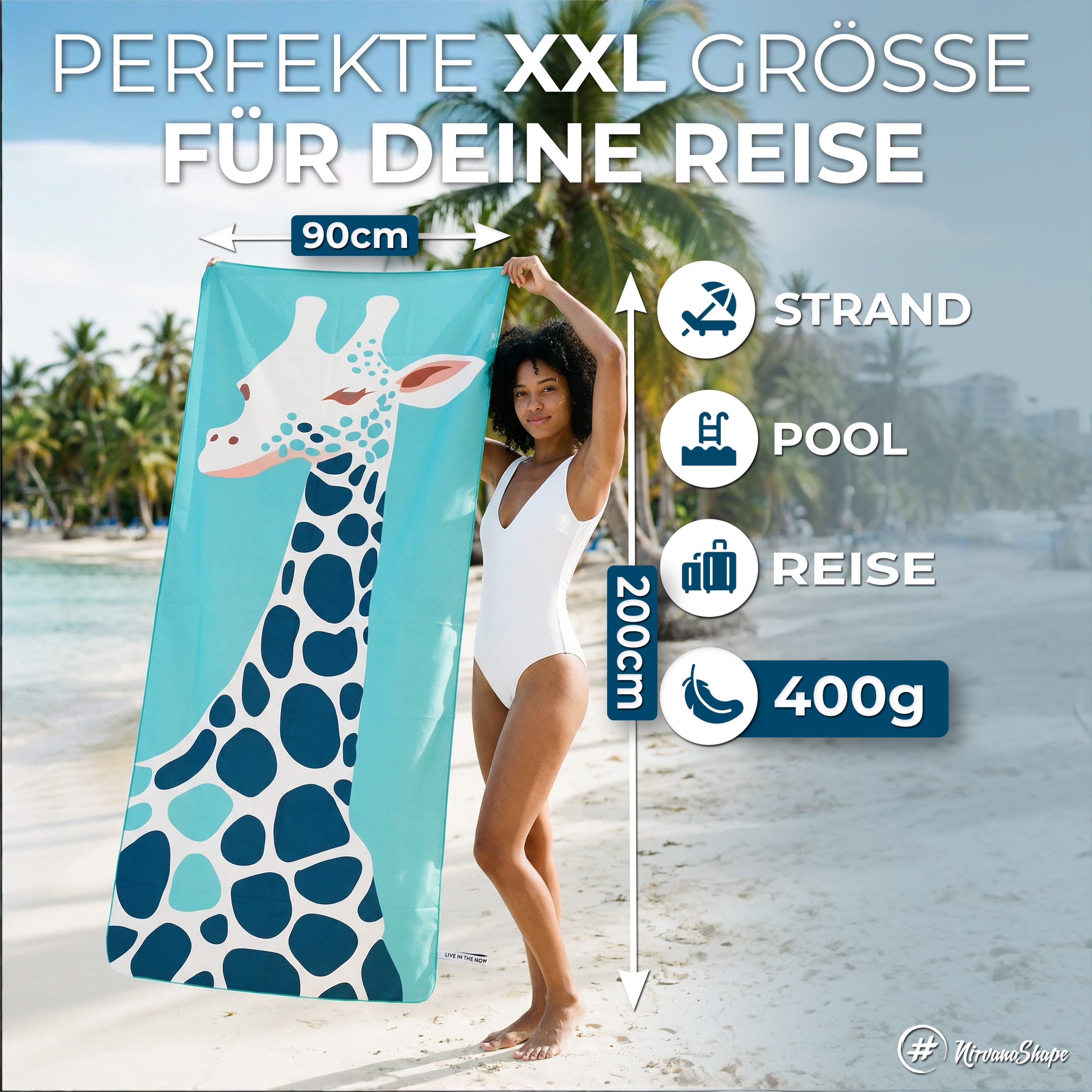 NirvanaShape Strandtuch Reise Handtuch Strandtuch XXL - Strandhandtuch, Mikrofaser Badetuch