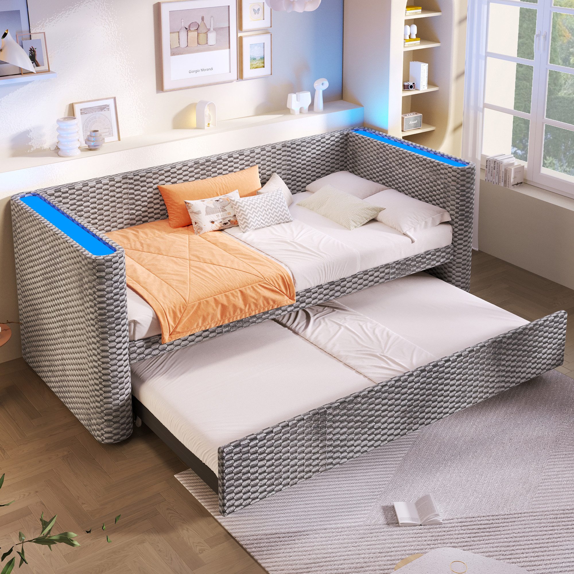 Schlafsofa Tagesbett, Daybett, Schlafsofa,90 × 200 cm,Ausziehbar auf 180 x 200 cm