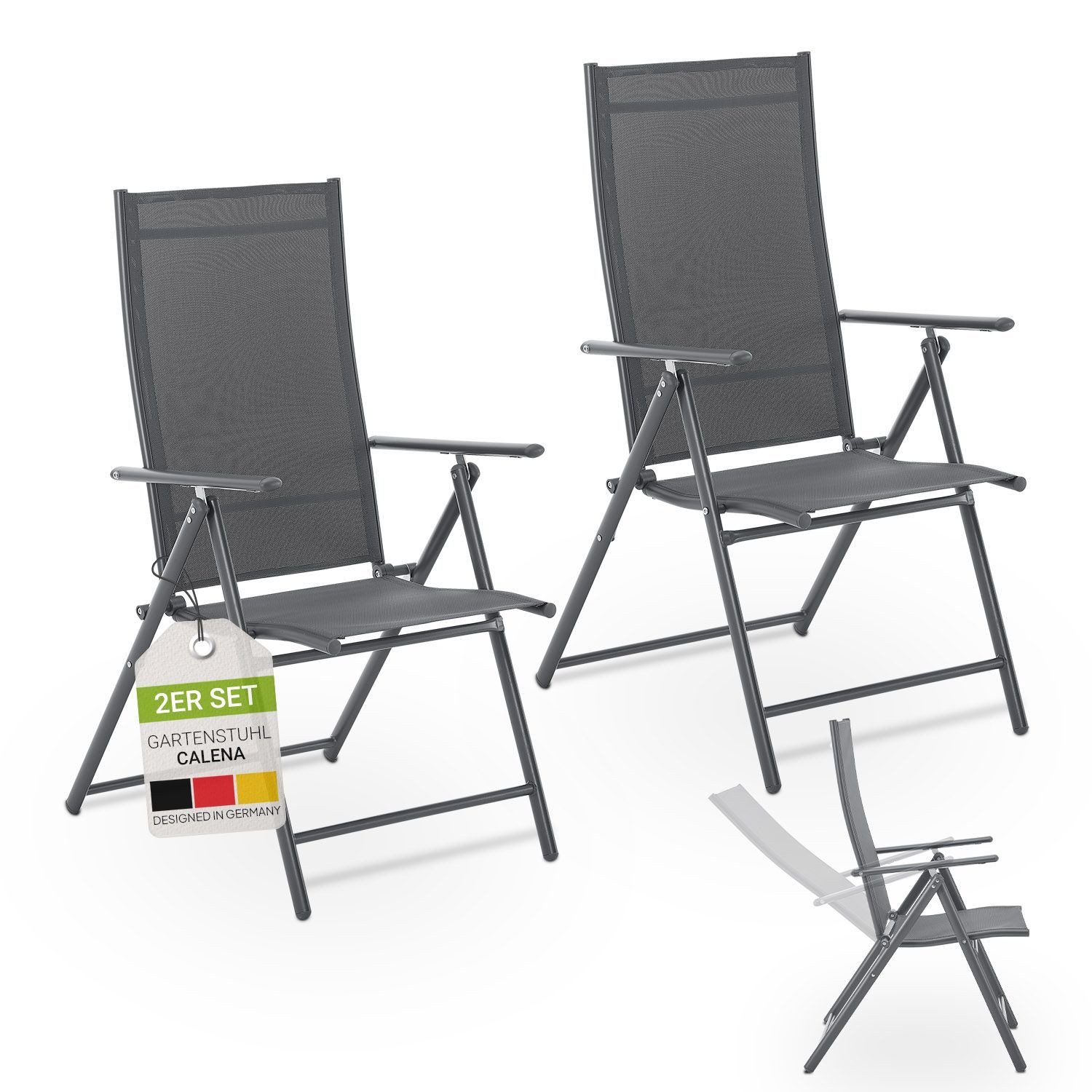 Juskys Gartenstuhl Calena (2 St), 7-fach verstellbar, Stahlgestell, klappba günstig online kaufen