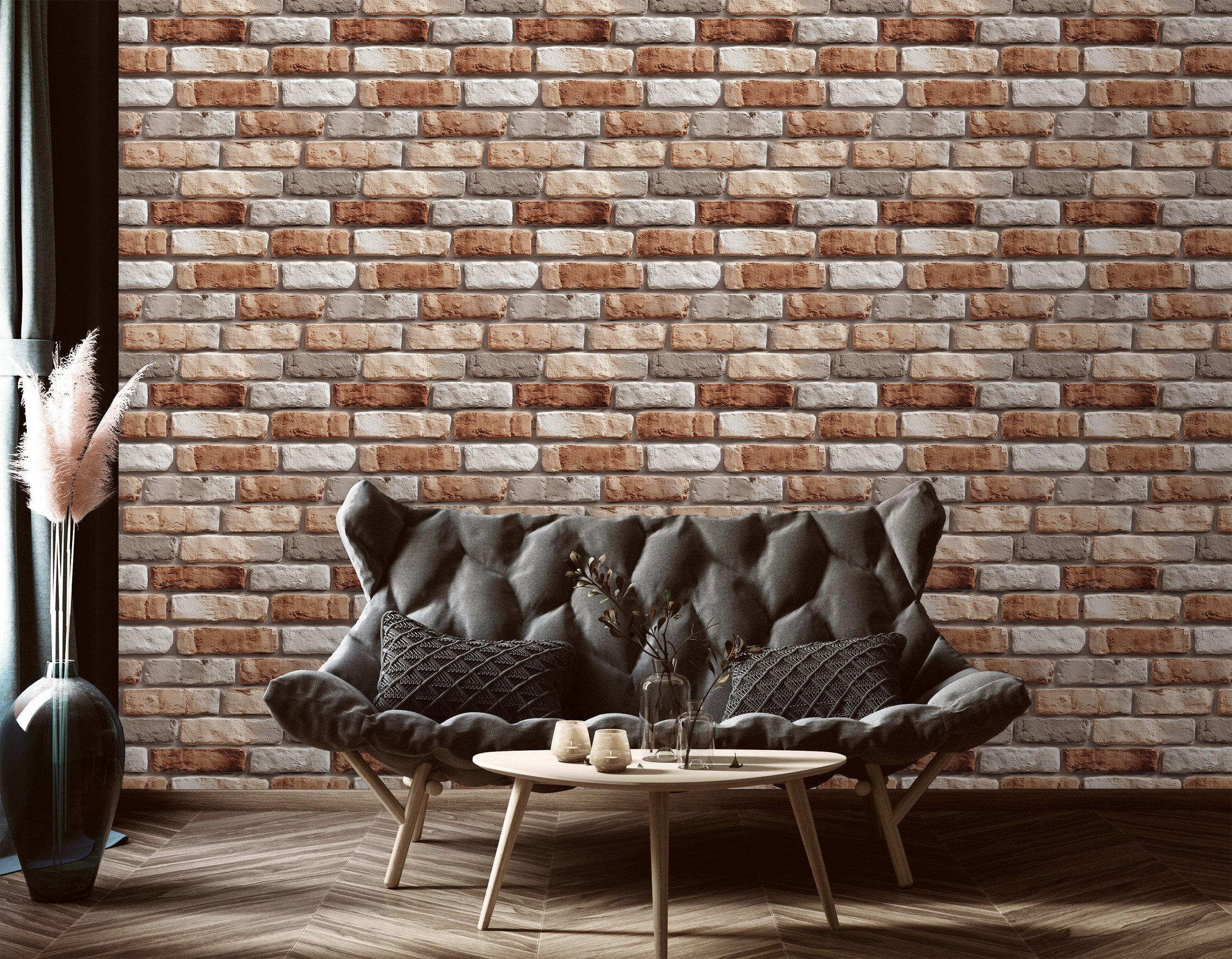 Wallarena Vliestapete Ziegel Weiß OrangeWohnzimmer Schlafzimmer Tapete, Gla günstig online kaufen