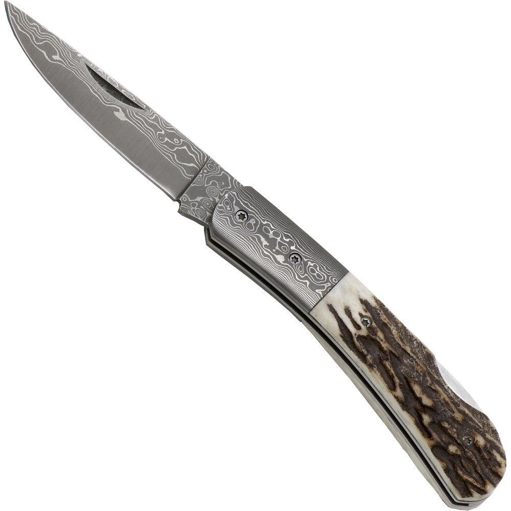 Haller Messer Taschenmesser Damast Schließmesser Hirschhorngriff Back Lock, rostfrei | Taschenmesser