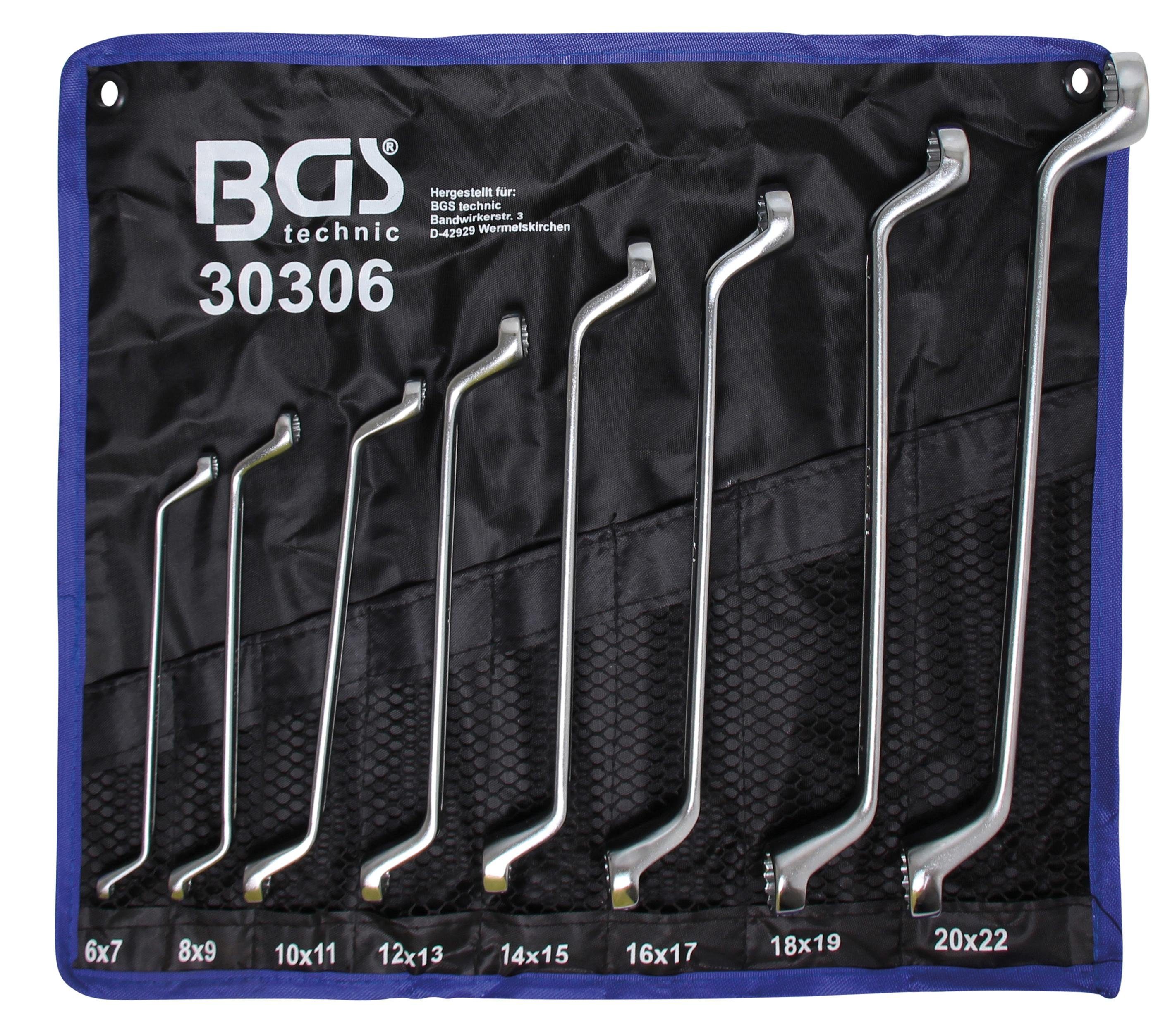 BGS technic Ringschlüssel Doppel-Ringschlüssel-Satz, tief gekröpft, SW 6 x 7 - 20 x 22 mm, 8-tlg.