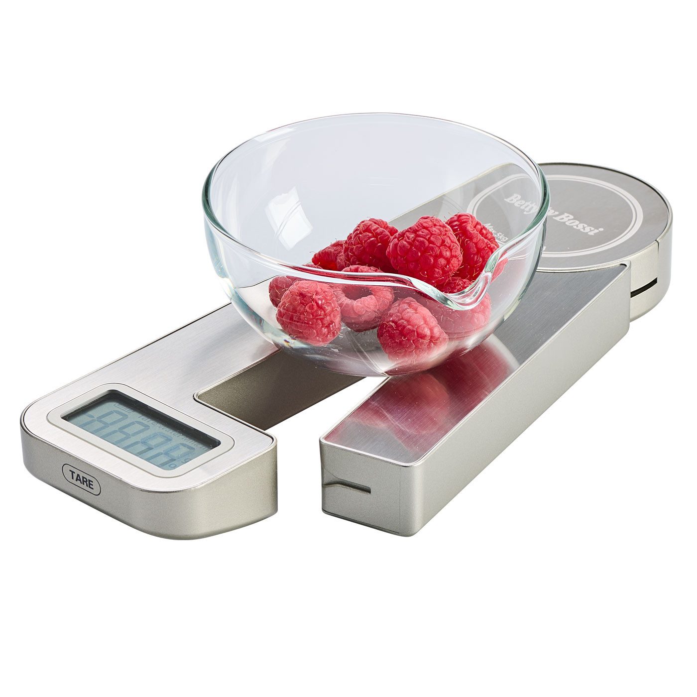 Betty Bossi Küchenwaage Dynamo-Prinzip Kompakte Digitalwaage bis 5 kg Zuwiegefunktion, (1-tlg), kinetische Energie, 1g- Schritte