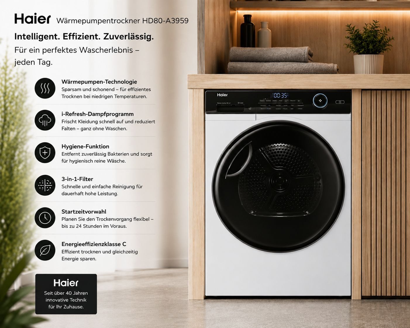 Haier Wärmepumpentrockner I-Pro Serie 5 HD80-A3959