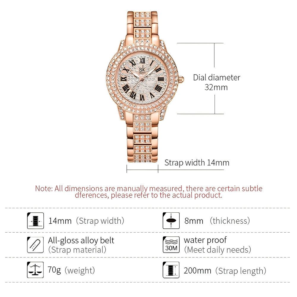 Forrlite Quarzuhr Quarzuhr, Armbanduhr, Damenuhr, Multifunktionsuhr Armbanduhr, (Edelstahl Armbanduhr, Chronograph Damenuhr, Damenuhr, Glassteine, ideal auch als Geschenk)