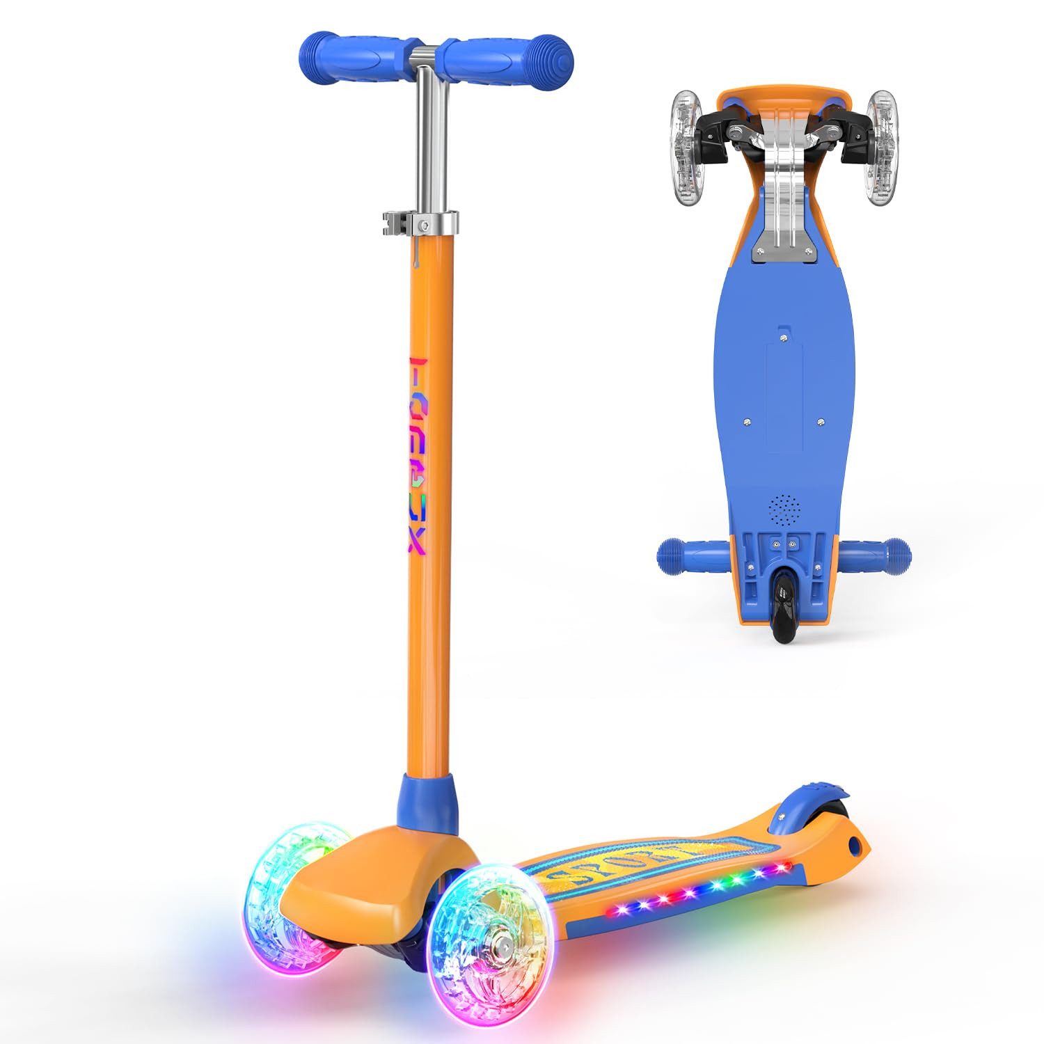 TONBUX Dreiradscooter Kinderroller 3-Rad 3-8 Jahre mit LED und verstellbarem Lenker