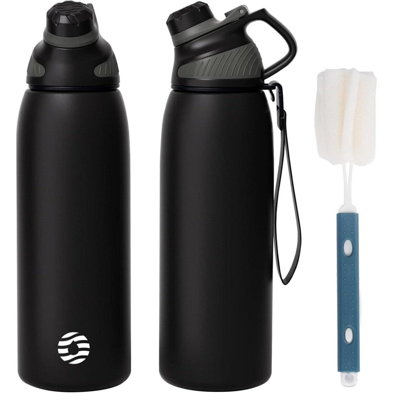 LuxusKollektion Thermoflasche Trinkflasche Edelstahl BPAfrei Auslaufsicher Schwarz&grau 1000 ml