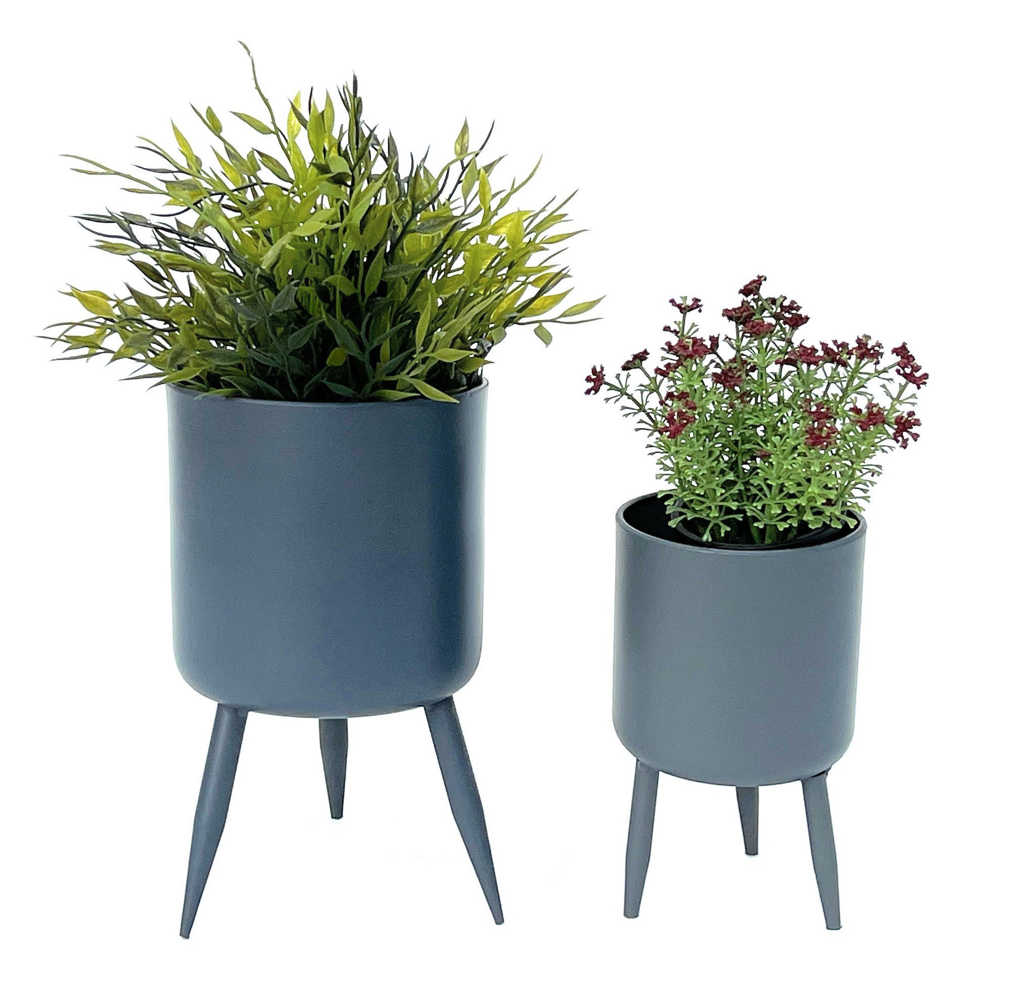 Blumentopf mit Füßen Pflanztopf Blumenkübel mit Beinen Metall Grau 2er Set 96260