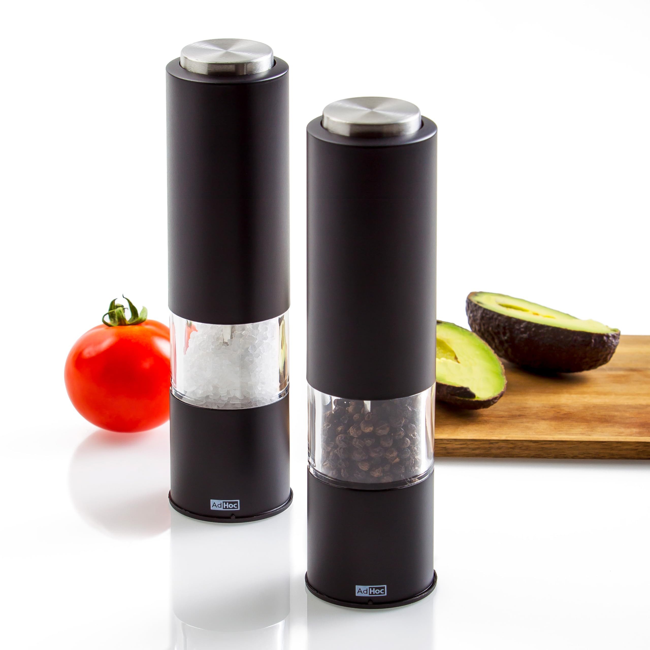 AdHoc Salz-/Pfeffermühle Tropica elektrisch, (2 Stück), elektrische Gewürzmühlen, Keramik-Mahlwerk, modernes Design, LED