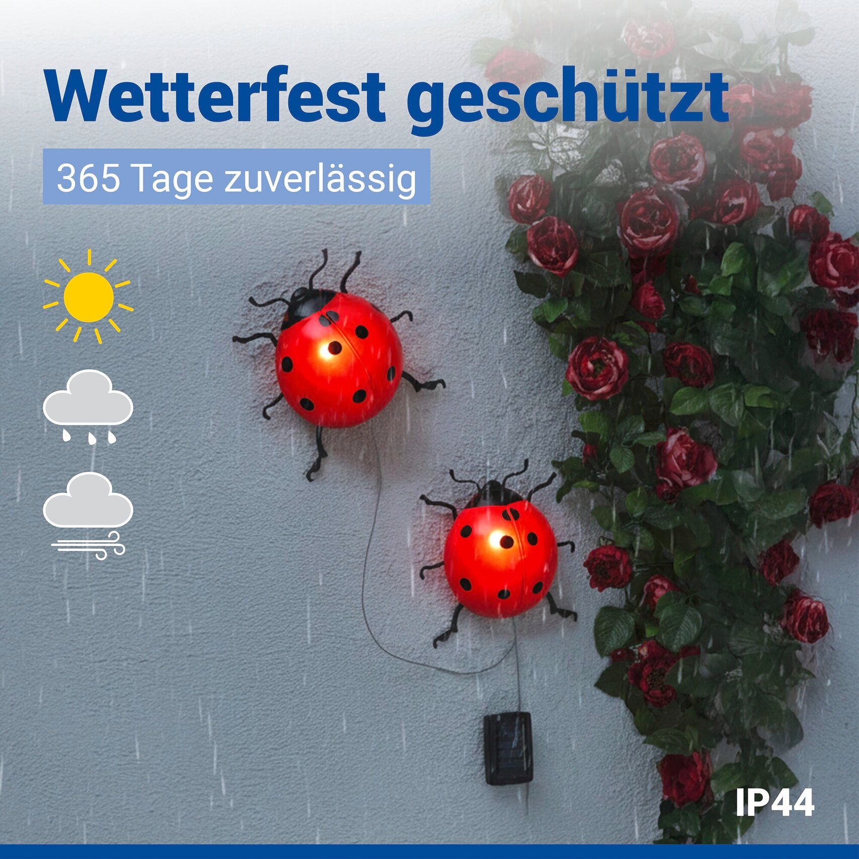 Maximex LED Gartenleuchte Modell Marienkäfer, Ein-/Ausschalter, LED fest integriert, Warmweiß, solarbetriebene Gartendekoration, leuchtet bis zu 10 Stunden