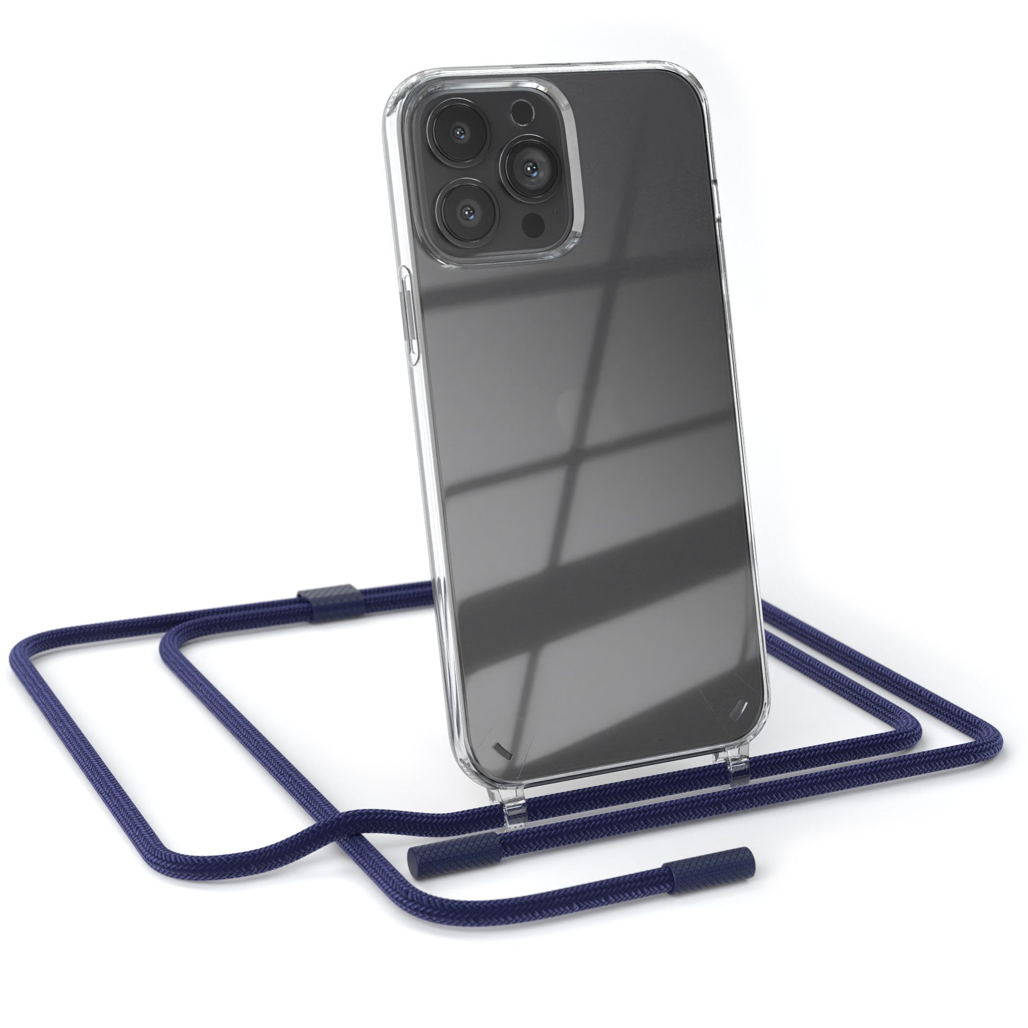 EAZY CASE Handykette Silikon Kette Unifarbe für iPhone 13 Pro Max 6,7 Zoll, Handytasche durchsichtige Silikon Hülle mit breitem Umhängeband Blau