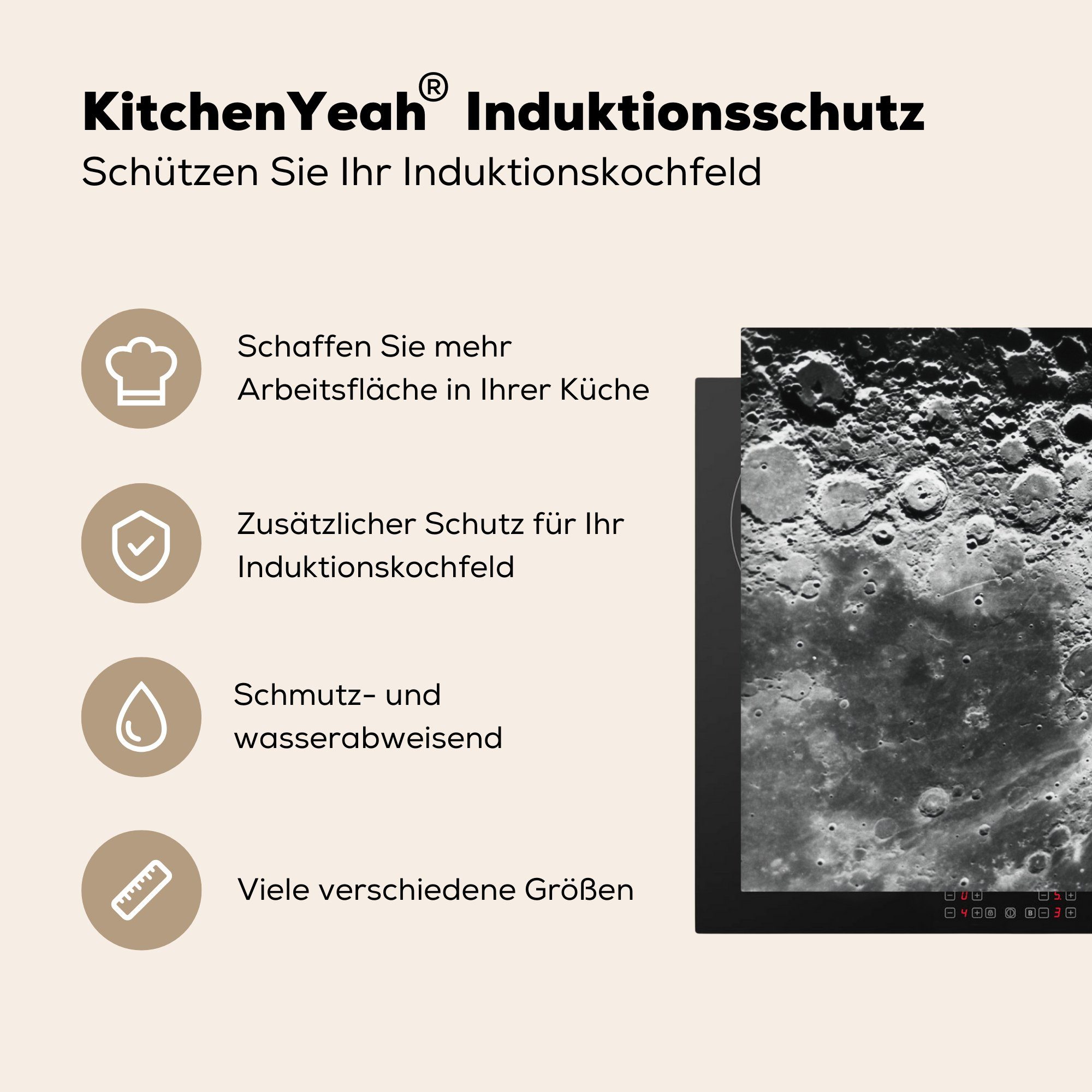 MuchoWow Herdblende-/Abdeckplatte Mond - Weltraum die küche, Schutz - Vinyl, für 81x52 cm, Ceranfeldabdeckung (1 Schwarz, Induktionskochfeld tlg)