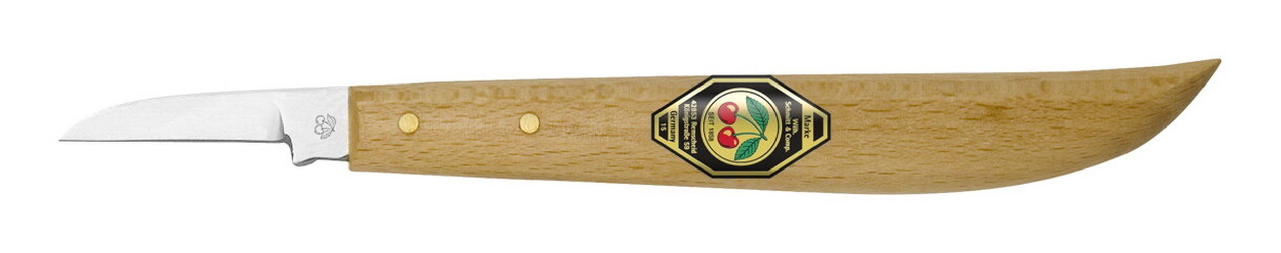 Kirschen Stechbeitel, Kerbschnitzmesser m. Weißbuchenheft m. rundem Rücken u. gerader