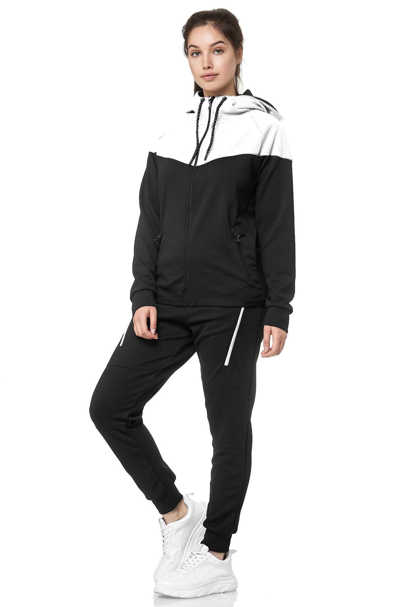 L.gonline Freizeitanzug Damen Jogging-ANZUG, Freizeitanzug, Sporthose und Kapuzenjacke, 984 (Kapuzenjacke mit Reißverschluss, Hose, 2-tlg), Fitness Freizeit Casual