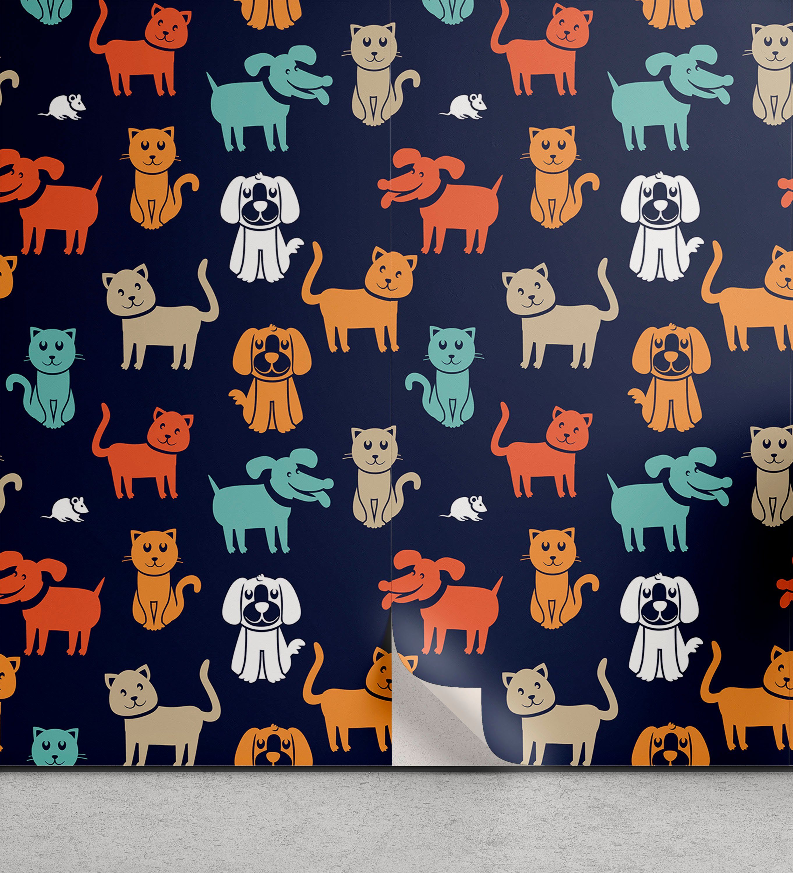 Abakuhaus Vinyltapete selbstklebendes Wohnzimmer Küchenakzent, Tiere Katze und Maus Hund