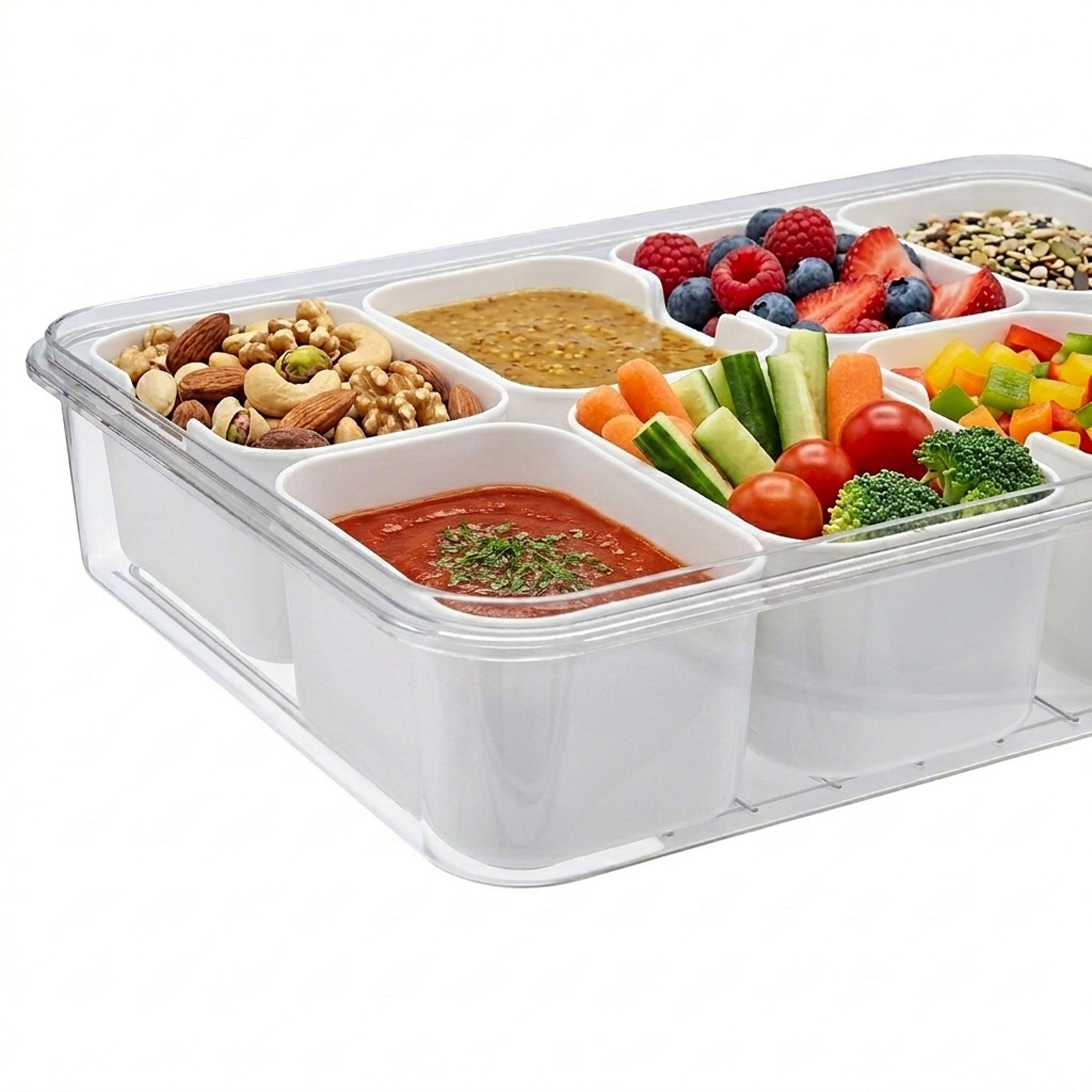 Spetebo Frischhaltedose Snackbox auslaufsicher mit 8 Schalen und Deckel, Kunststoff, (Anzahl, 1-tlg., 31 x 24 cm), Snack Transportbox luftdicht mit 8 Fächern – Bild 5 von 5