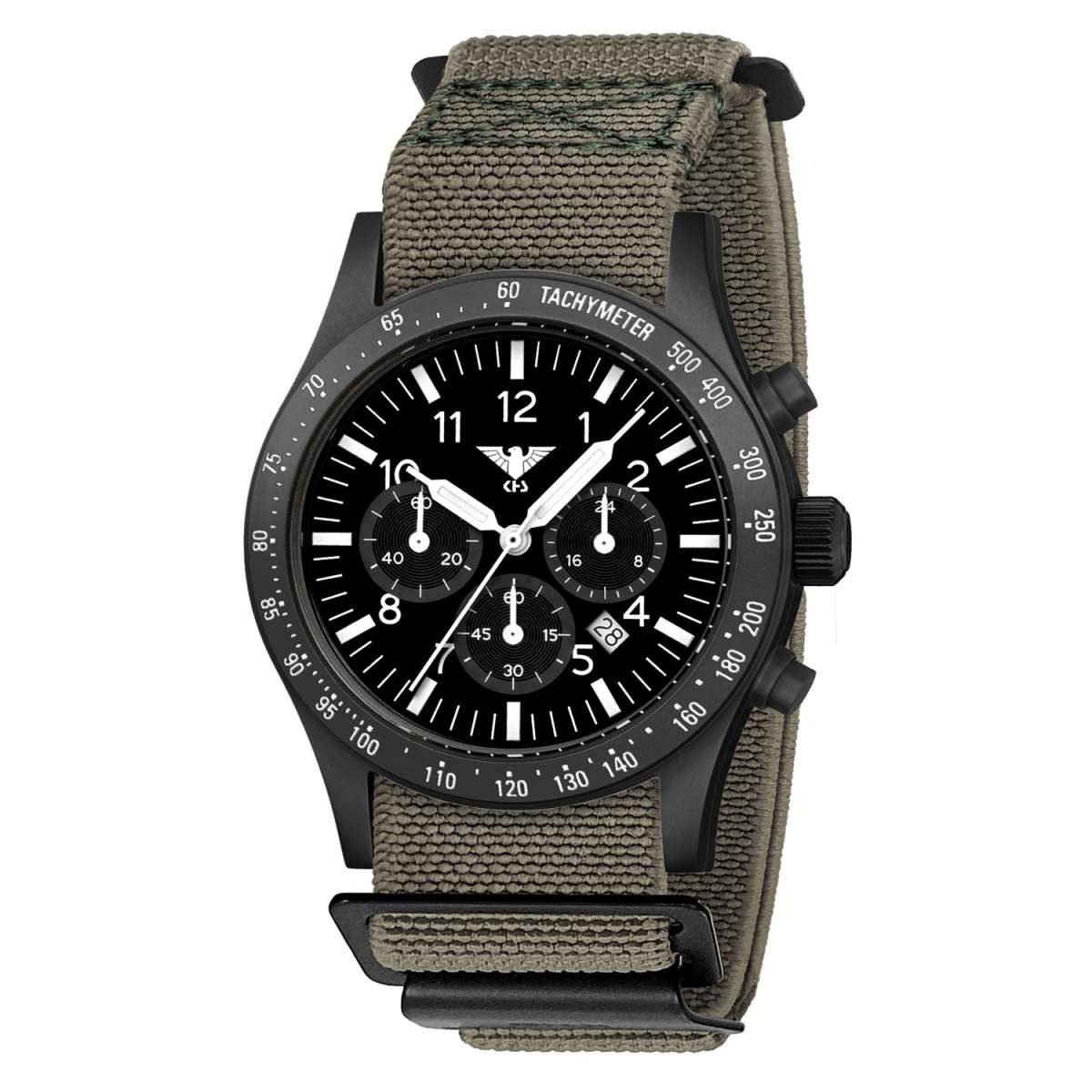 KHS Quarzuhr PLABSSC.DFSGO, Herrenuhr Platoon Solar Chronograph Grau/Schwarz