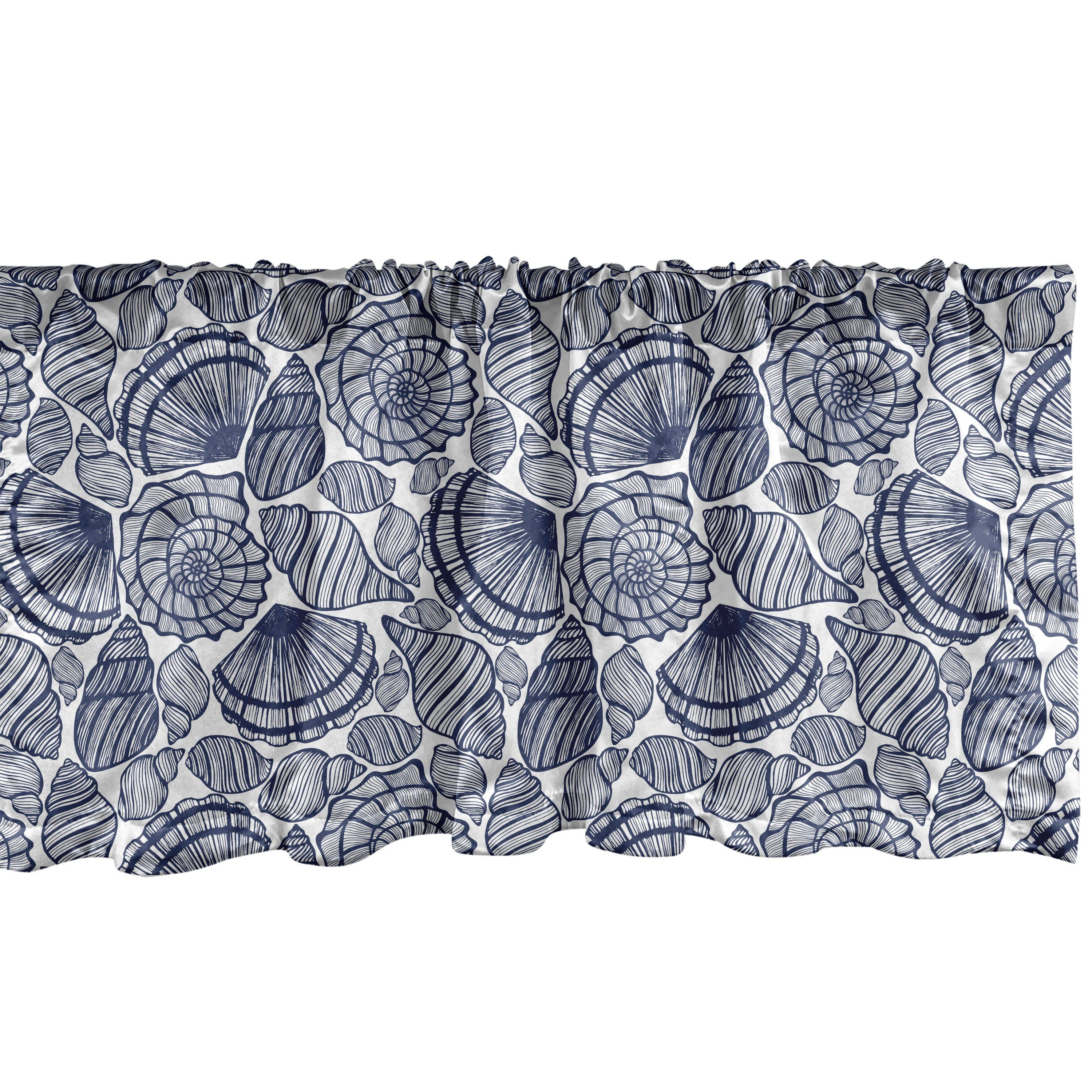 Scheibengardine Vorhang Volant für Küche Schlafzimmer Dekor mit Stangentasche, Abakuhaus, Microfaser, Navy blau Wassertiere Linien