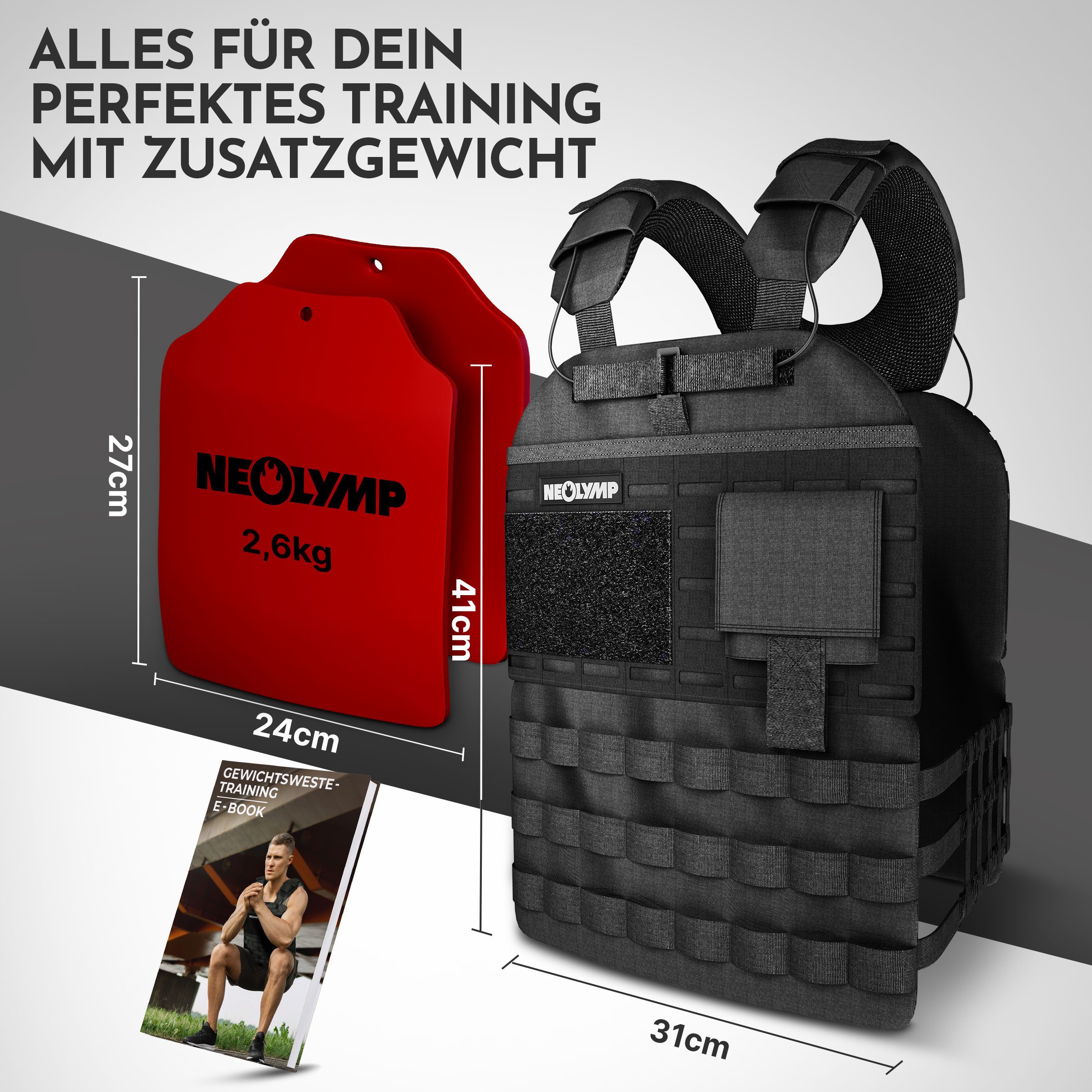 NEOLYMP Gewichtsweste Unisex Weighted Vest Plattenträger Weste mit Tasche - Kein Verrutschen, (Gewichtsweste mit 2x 1,25 kg Eisenplatten und verstellbaren Schnallen), Atmungsaktiv & Verstellbar – Calisthenics Equipment – Weight Vest Home