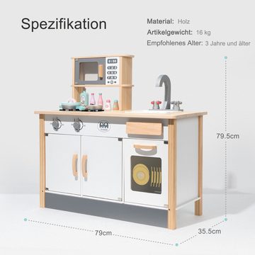 OBOSOE Spielküche Kinderküche Spielküche Holzküche, Rollenspiel für Mädchen und Jungen Holz