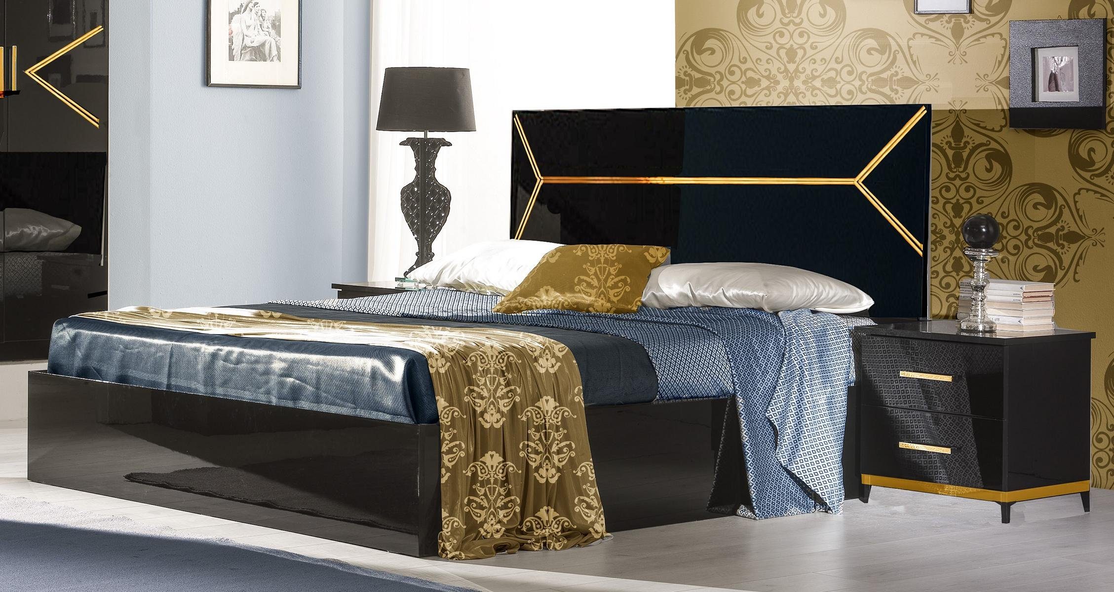 JVmoebel Garnitur Set Schlafzimmer-Set Schlafzimmer Luxus Bett tlg. 6 Stil Holz Modern Kommode