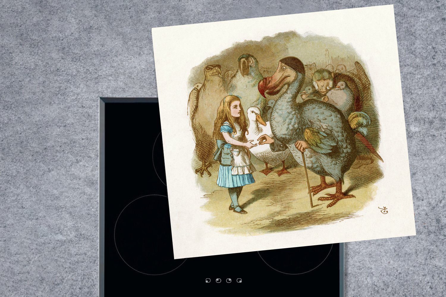 MuchoWow und cm, Ceranfeldabdeckung, Vintage-Illustration Herdblende-/Abdeckplatte der Dodo, Alice (1 Arbeitsplatte für Vinyl, küche tlg), 78x78