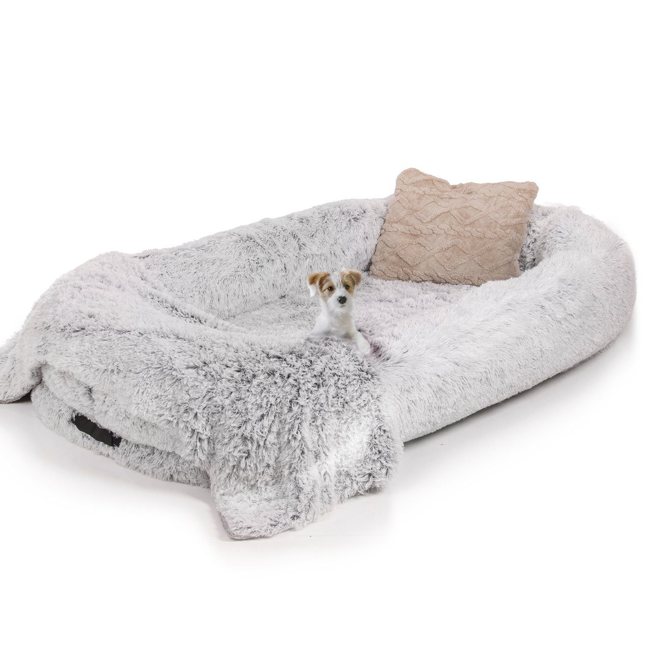 Wallace & Jones Tierbett XXL Hundebett - Ceddie Riesiges Kuschelbett für Tier und Mensch, Kunstfell, Inkl. Kissen und Decke, Schaumstoffmatratze ca. 190 x 105 x 30 cm