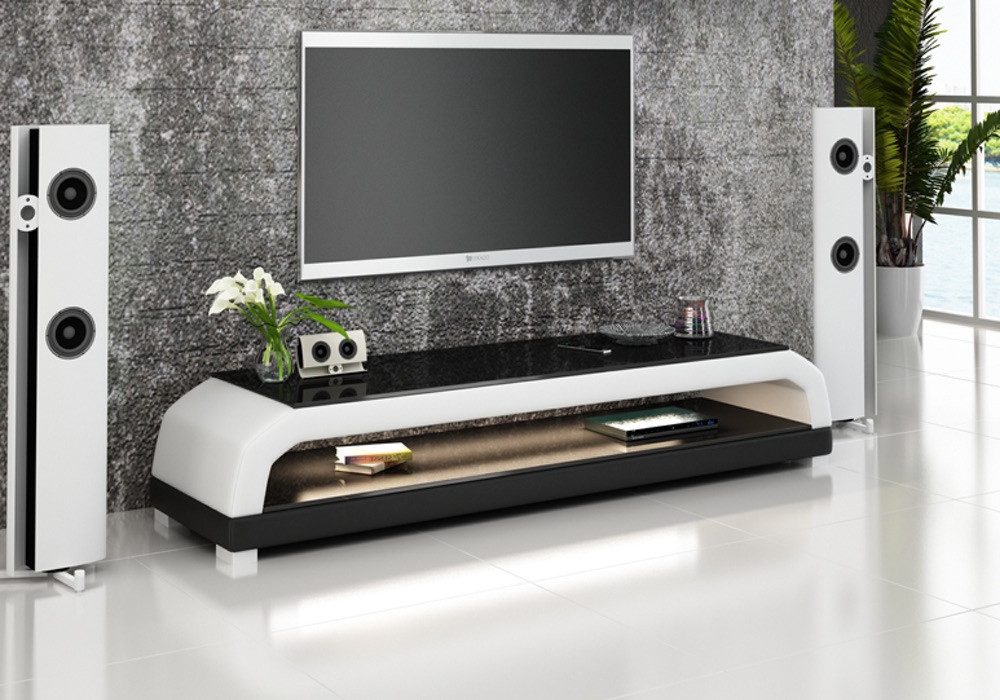 Lowboard rtv TV-Sideboard aus Leder und Glas mit Stauraum