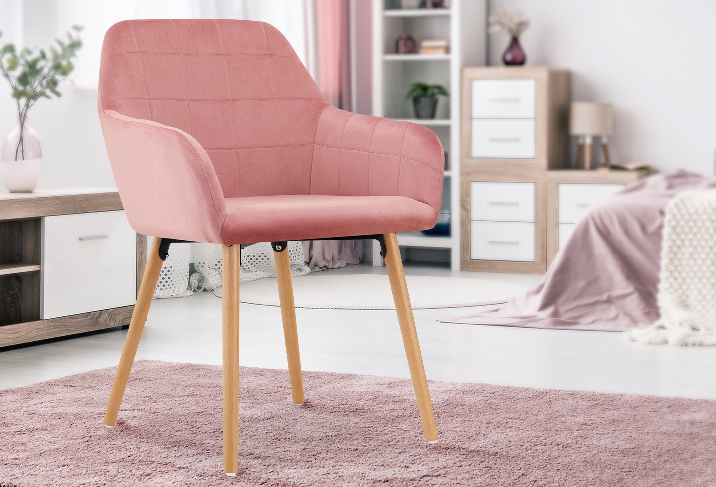 VENDOMNIA Esszimmerstuhl Esszimmerstühle Küchenstühle Polsterstuhl aus Holz (2er, 4er, 6er, 8er Set, Farben: Hellgrau, Dunkelgrau, Rosa, Beige), moderne Wohnzimmerstühle mit Armlehne, gepolsterte