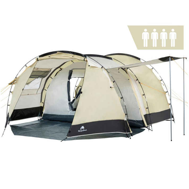 CampFeuer Tunnelzelt Zelt Super+ für 4 Personen, Sand / Schwarz, 3000 mm Wassersäule, Personen: 4