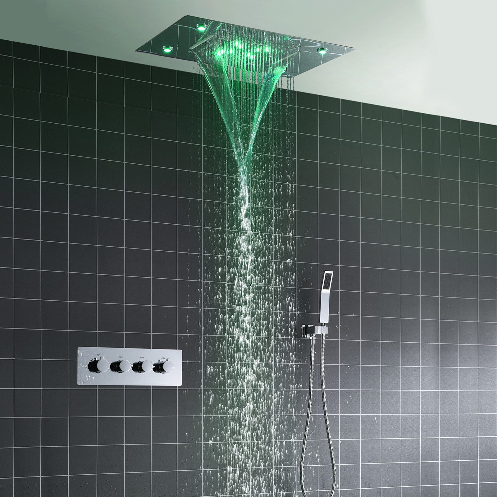 Oihpaw Duschsystem Mit Thermostat Kopfbrause Mit LED-Licht Handbrause, 3 St günstig online kaufen