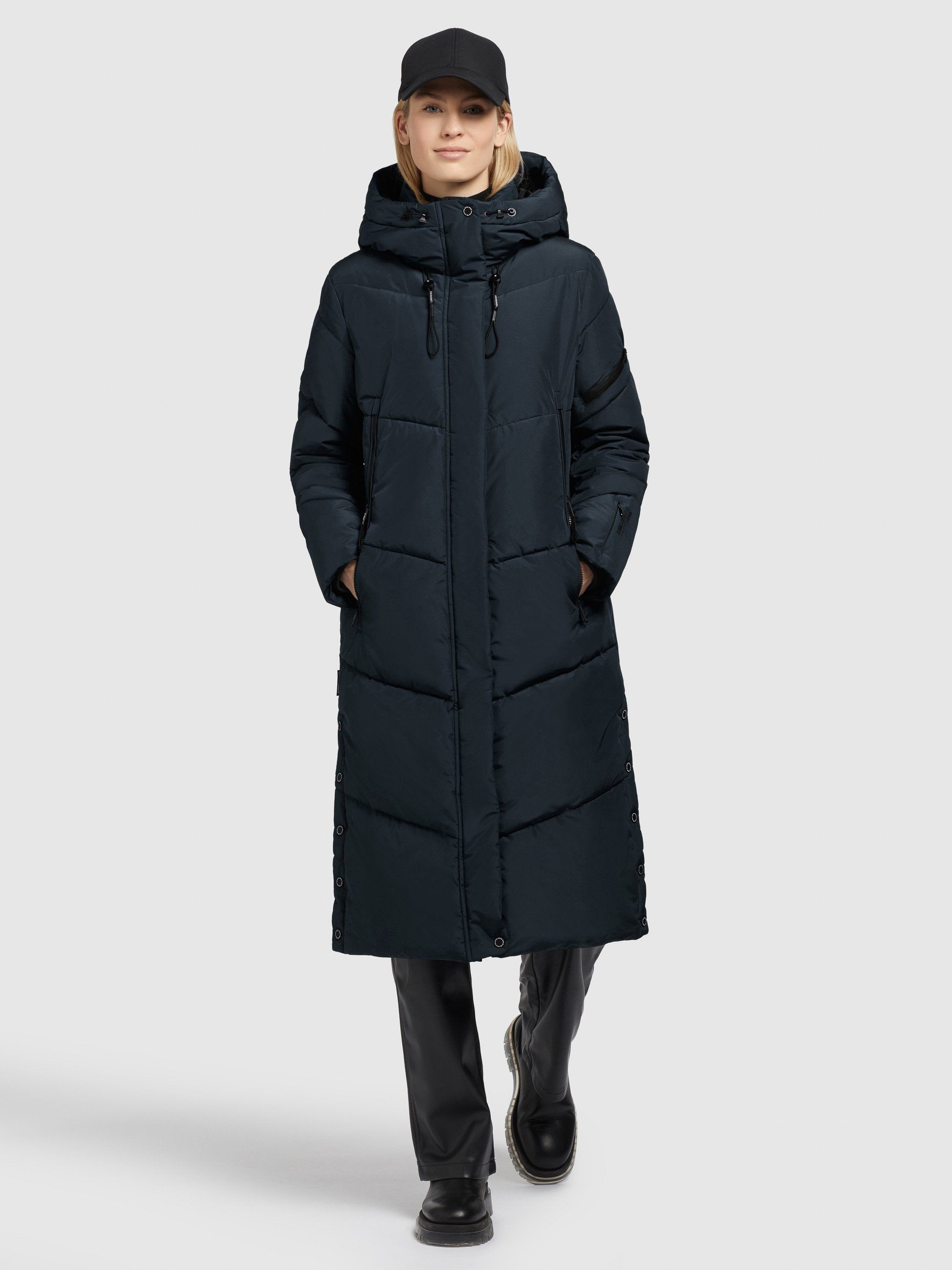 Khujo Damen Wintermantel Silene - Knielanger Steppmantel Mit Kapuze
