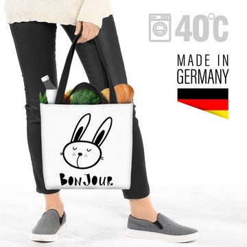 VOID Henkeltasche (1-tlg), Hase Bon Jour Cartoon Karte Tier Cartoon Grafik Schwarz Weiss Zeichnu