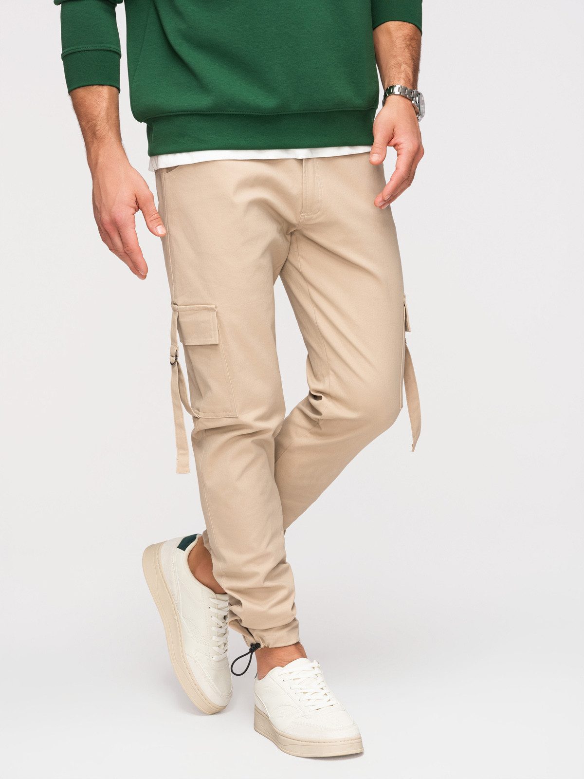 Cargohose Herren Cargo Hose Straight Leg Baumwolle Sand L