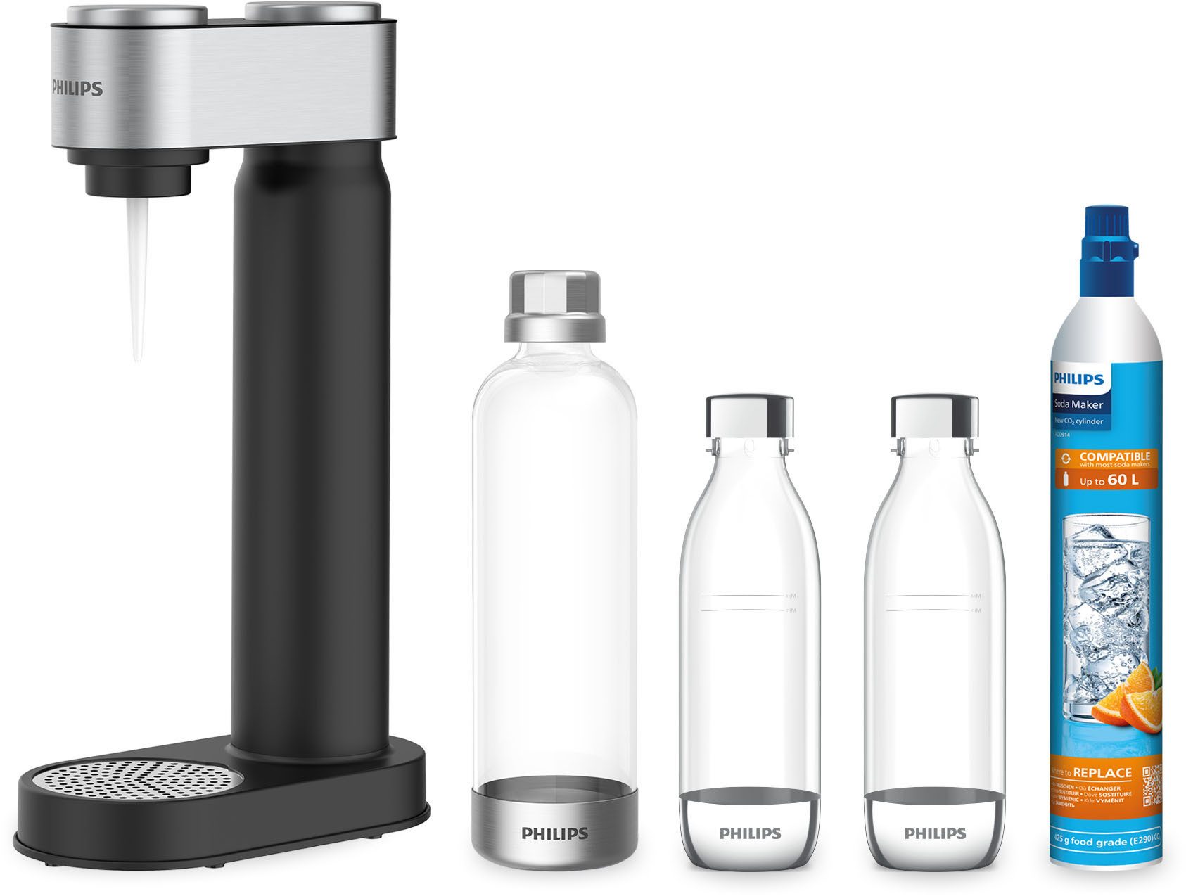 Philips Wassersprudler Philips Wassersprudler-Set Viva inkl. 3 Flaschen + CO₂-Zylinder, (Set, 5-tlg), Kein Stromanschluss notwendig