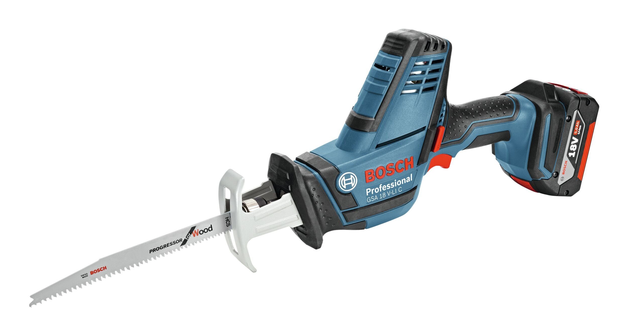 Bosch Professional Akku-Säbelsäge GSA 18V-LI C, Mit 2x Akku 5 Ah mit Säbelsägeblatt - in L-BOXX 136