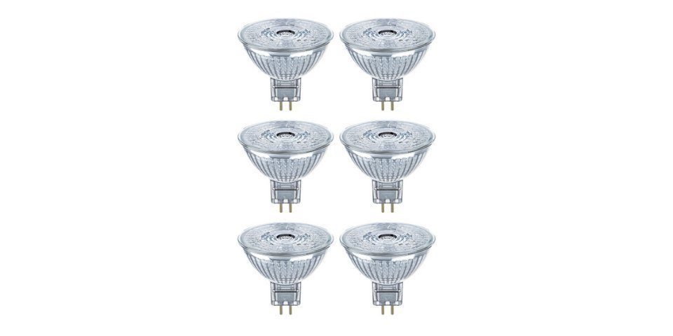Osram LED Einbaustrahler MR16 Reflektorlampe 3.8W GU5.3 Glühbirne 2700K Spot Strahler Lampe 6er, LED fest integriert, Warmweiß, 345 Lumen