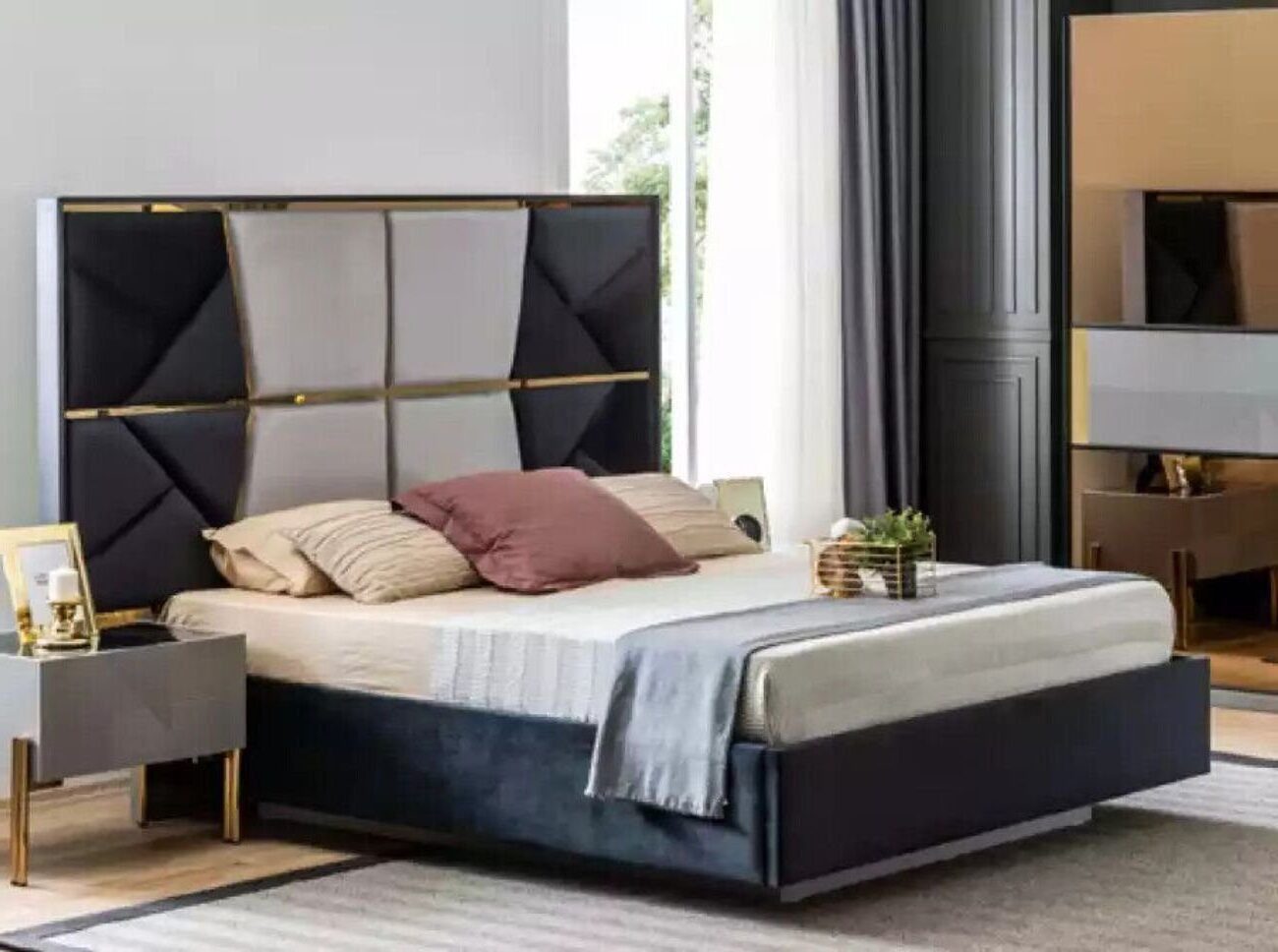 Schlafzimmer-Set Modernes Schlafzimmermöbel in Holzoptik mit Nachttischen