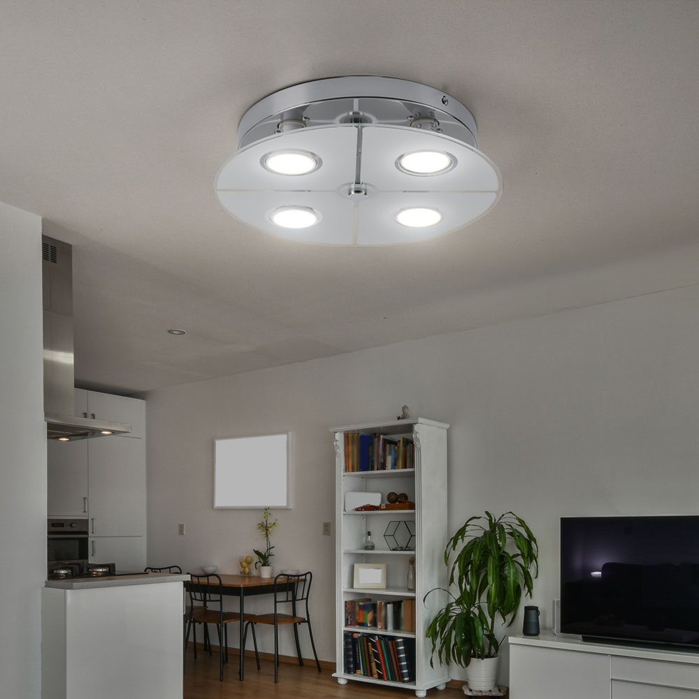 LED Deckenleuchte, Warmweiß, Chrom LED Leuchtmittel inklusive, Wohnzimmer, Deckenlampe etc-shop Glas satiniert Deckenleuchte