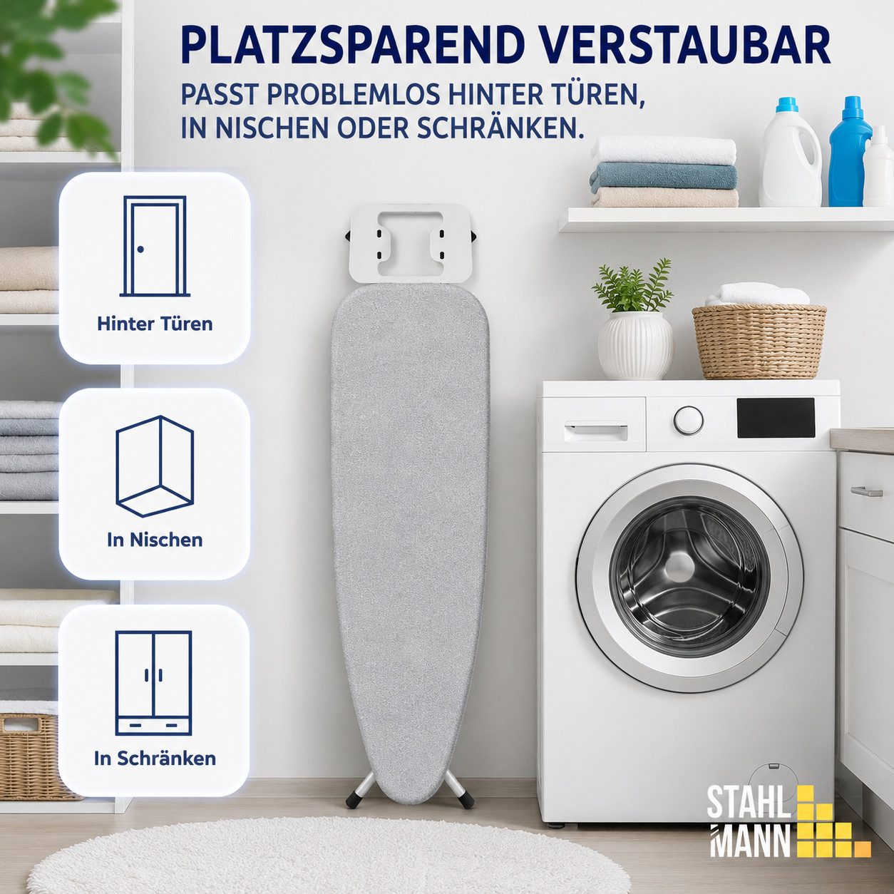 STAHLMANN COMMERCE GmbH Bügelbrett Bügelbrett [110 × 32 cm] 4-fach höhenverstellbar Made in EU, Bügelfläche 110x32 cm, 110 × 32 cm · 4-fach höhenverstellbar · M – Bild 5 von 5